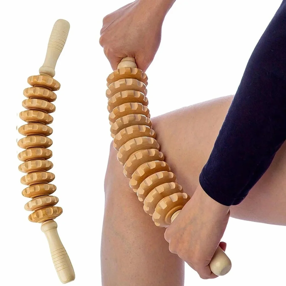 Drewniany wałek do masażu powięzi, długość 43 cm, drewno bukowe, masaż ciała i nóg, terapia punktów spustowych