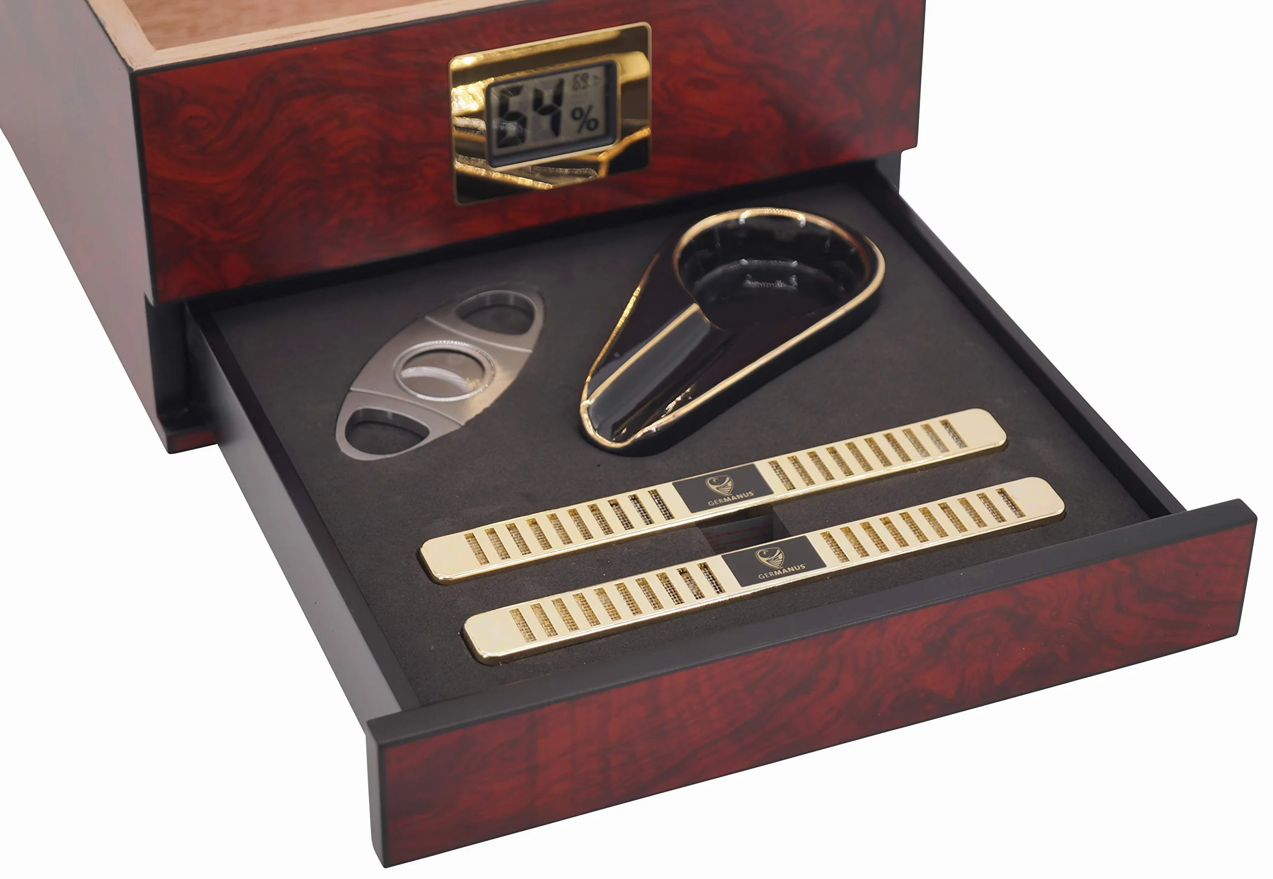 GERMANUS Humidor con Higrómetro, Cenicero de Puros y Cúter