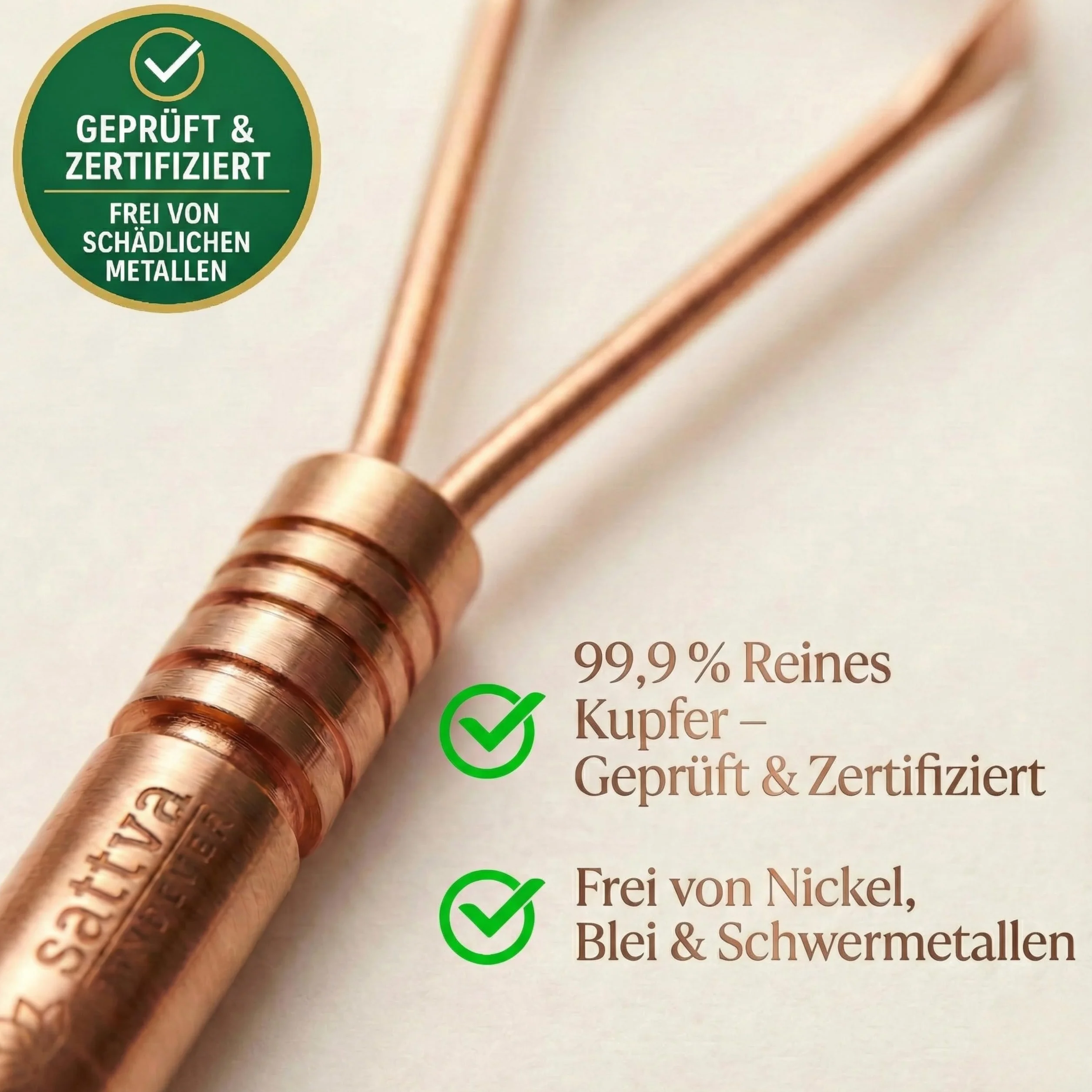 Sattva Ayurveda Miedziany środek do czyszczenia języka – sprawdzony i certyfikowany, 99,9% czystej miedzi, naturalny i wielokrotnego użytku, wspomaga świeży oddech i zdrową florę jamy ustnej