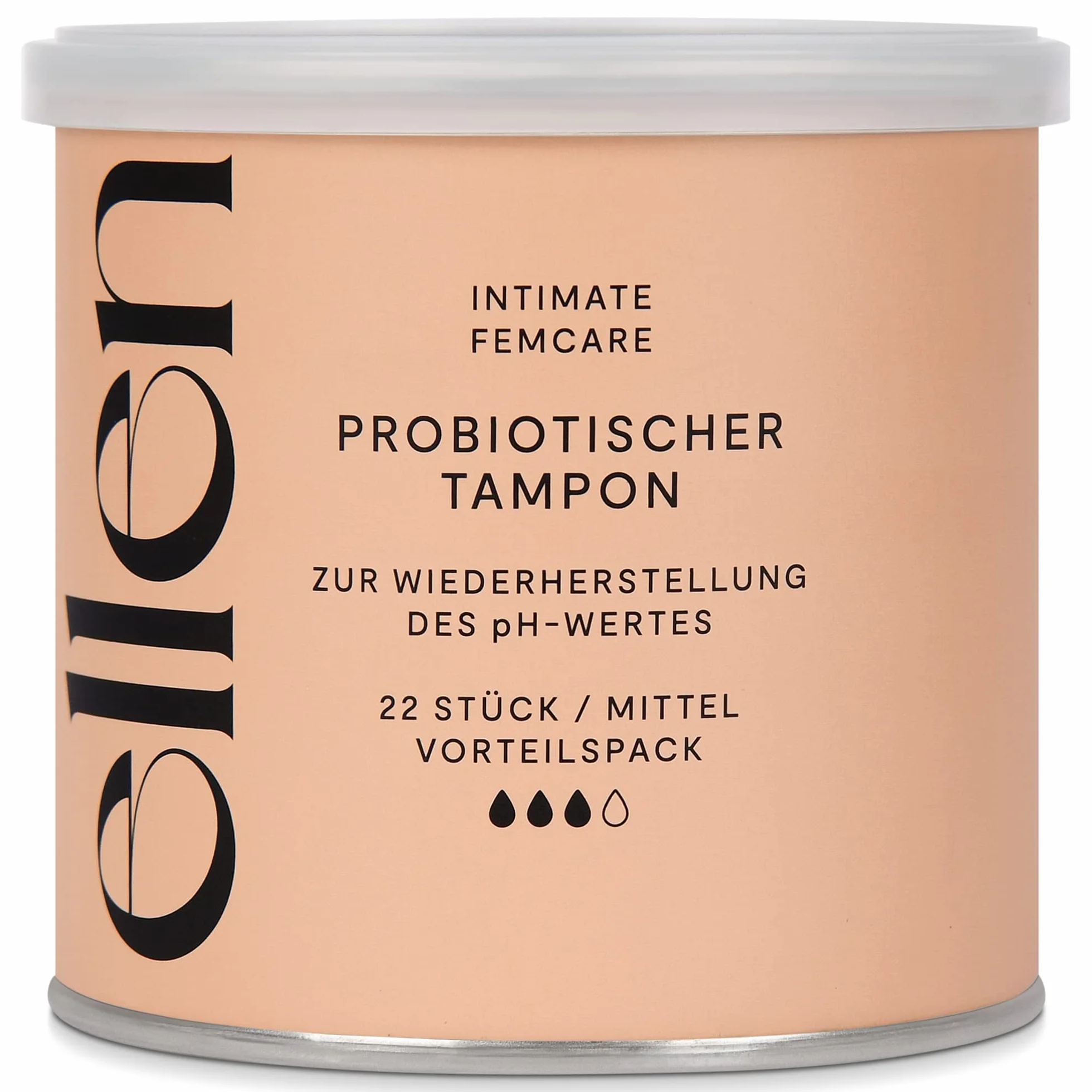 Tampony probiotyczne Normal, 22 sztuki – ellen® tampony wzbogacone probiotykami – delikatna pielęgnacja dla zdrowia pochwy, opakowanie ekonomiczne