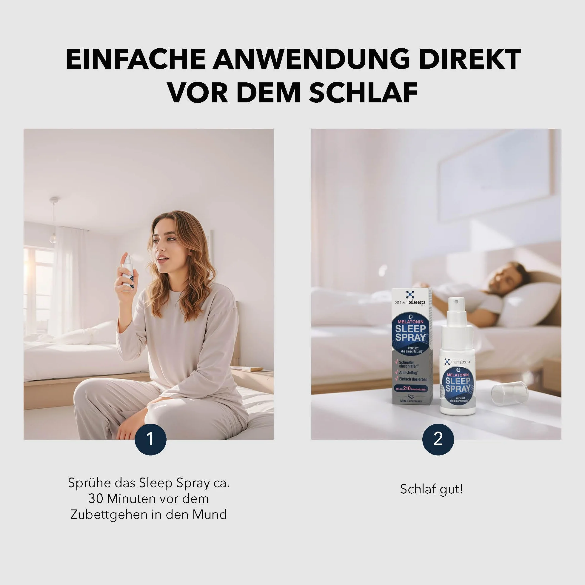 Smartsleep Sleep Spray 0,5 mg 30 ml Melatonina Spray do Zasypiania Mięta Męczennica Made in Germany
