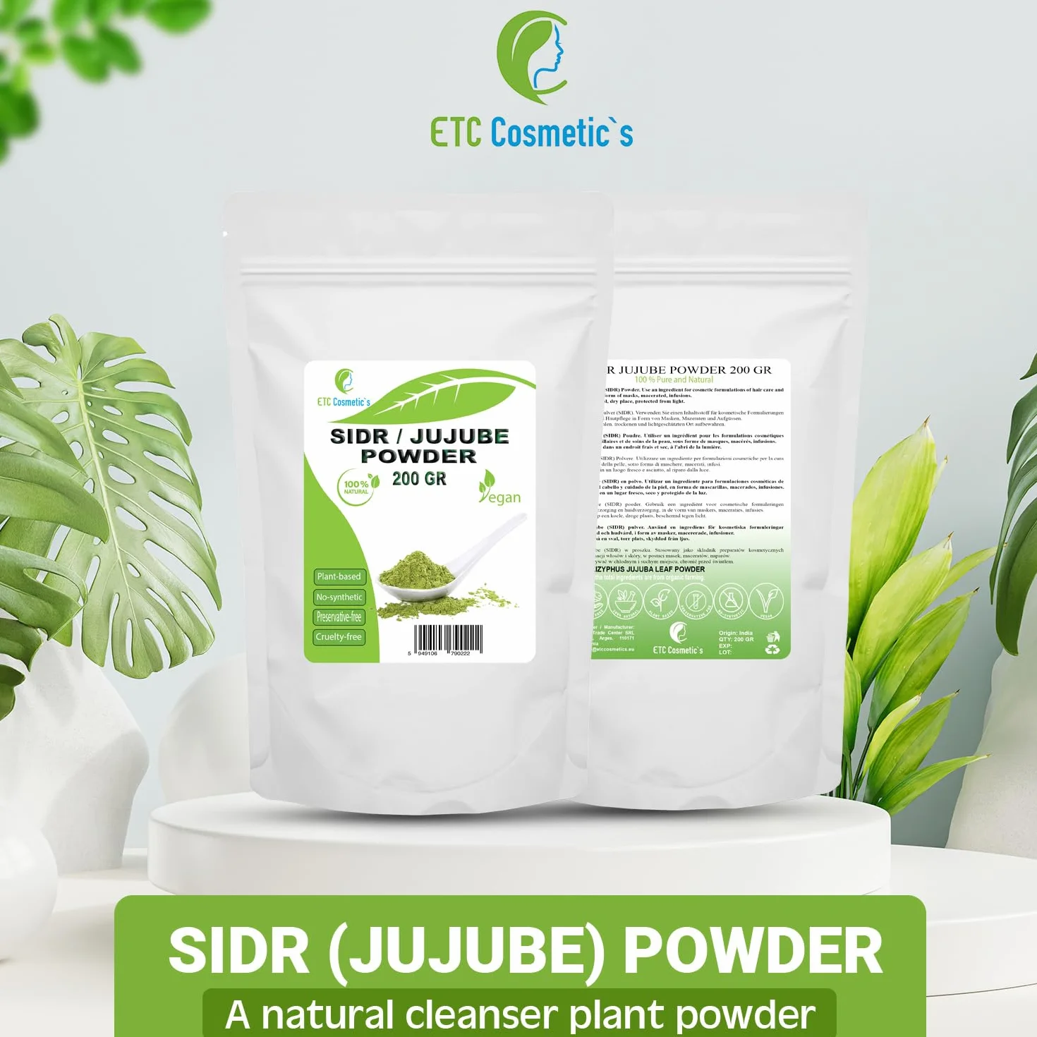 SIDR (JUKUBA) PROSZEK - 200 g - Naturalny proszek roślinny do oczyszczania | Odpowiedni dla wszystkich rodzajów włosów, w tym cienkich, słabych i uszkodzonych | 100% naturalny (200 g)