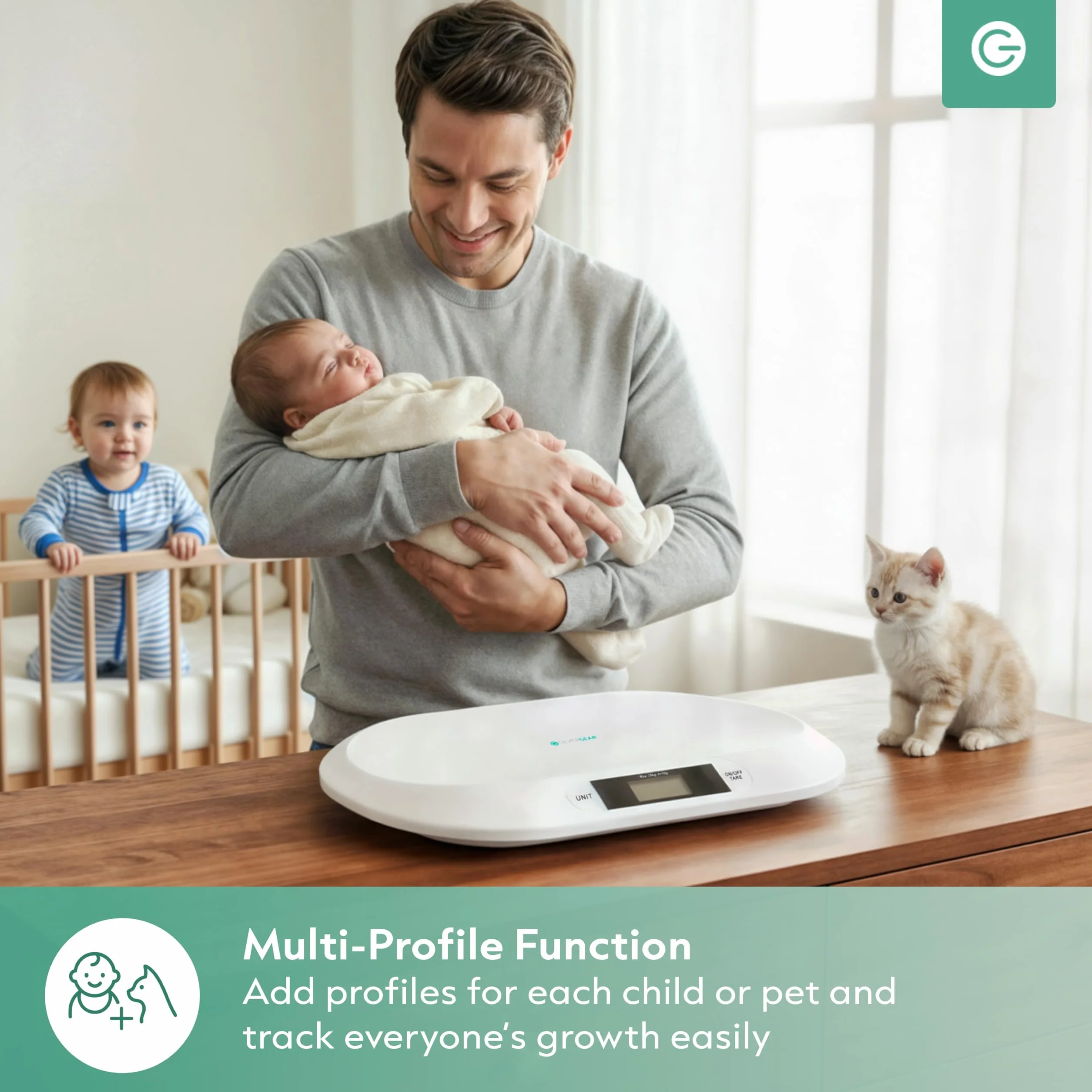 Silvergear Inteligentna waga dla niemowląt z Bluetooth | cyfrowa waga dla niemowląt z aplikacją dla noworodków, dzieci, zwierząt domowych | precyzyjny pomiar do 20 kg | aplikacja Smart Life | 54,5 x