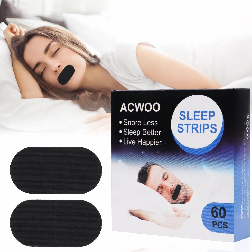 ACWOO Taśma na usta do spania, 60 sztuk plastrów na usta przeciwko chrapaniu, owalne plastry na usta zatyczki przeciw chrapaniu nocne plastry na usta, taśma na usta do spania dla poprawy jakości snu
