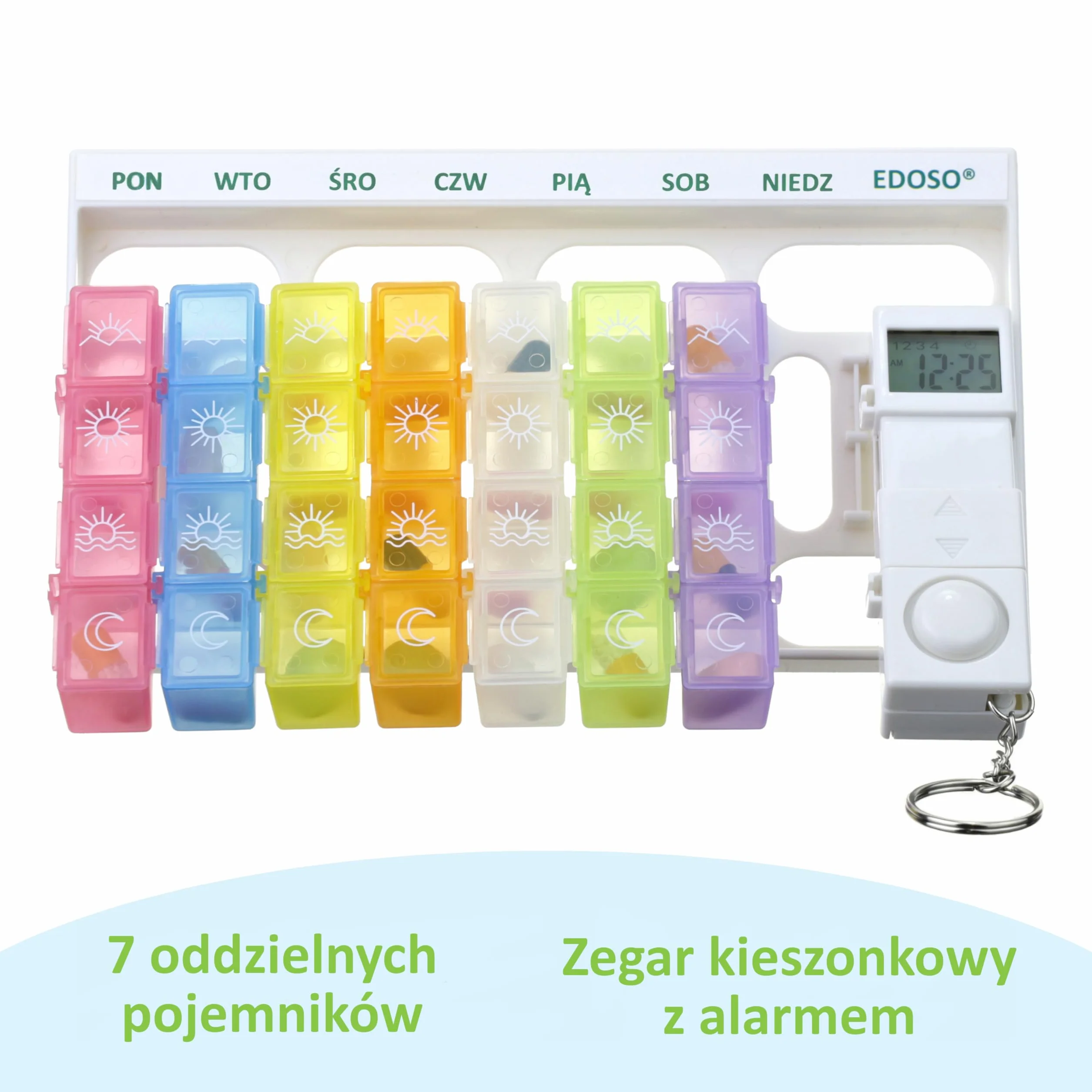 Dozownik leków na 7 dni z alarmem | Pudełko na tabletki tygodniowe z timerem i budzikiem