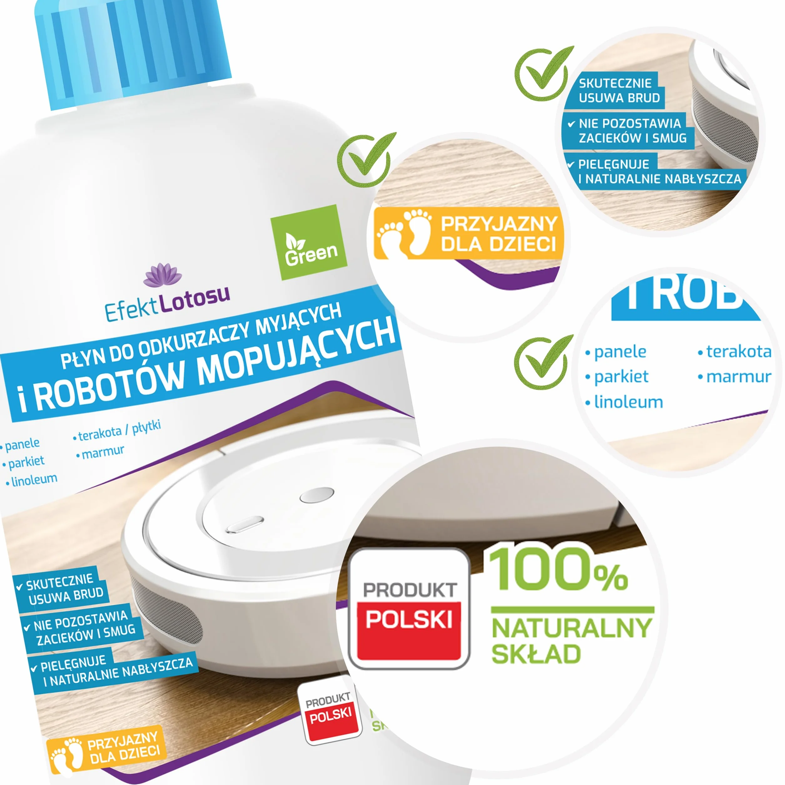 Naturalny płyn myjący do robotów mopujących i odkurzaczy myjących, bez smug, do wszystkich modeli, 500 ml