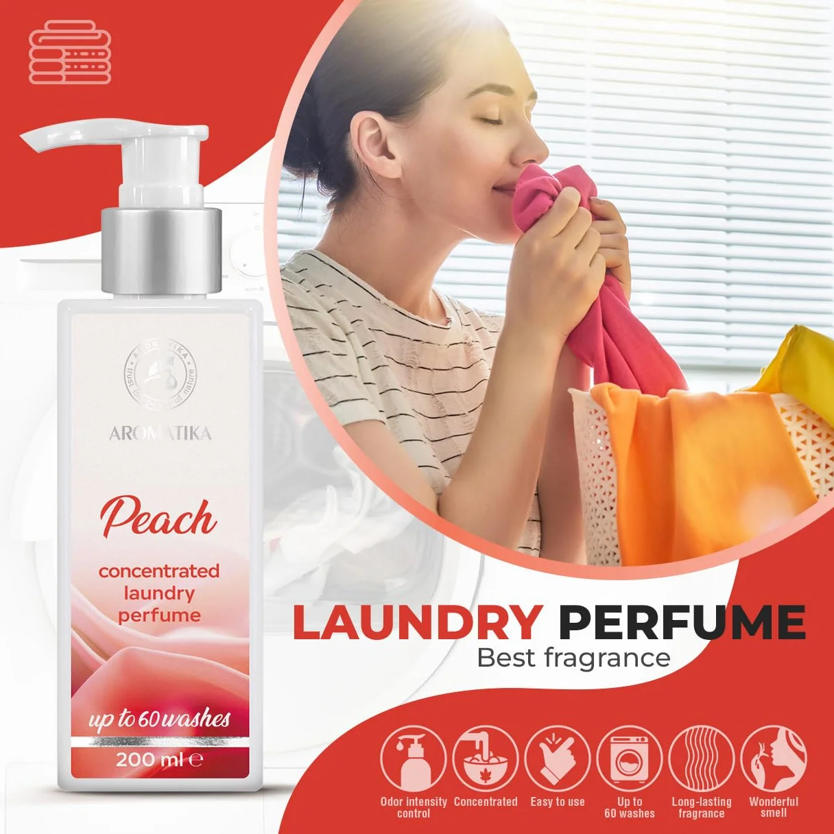 Concentrated Laundry Perfume Peach 200ml - Liquid Perfume Laundry - Laundry Scent Booster - Linen Freshener - Cotton Perfume - Washing Fragrance - Fruity Scent