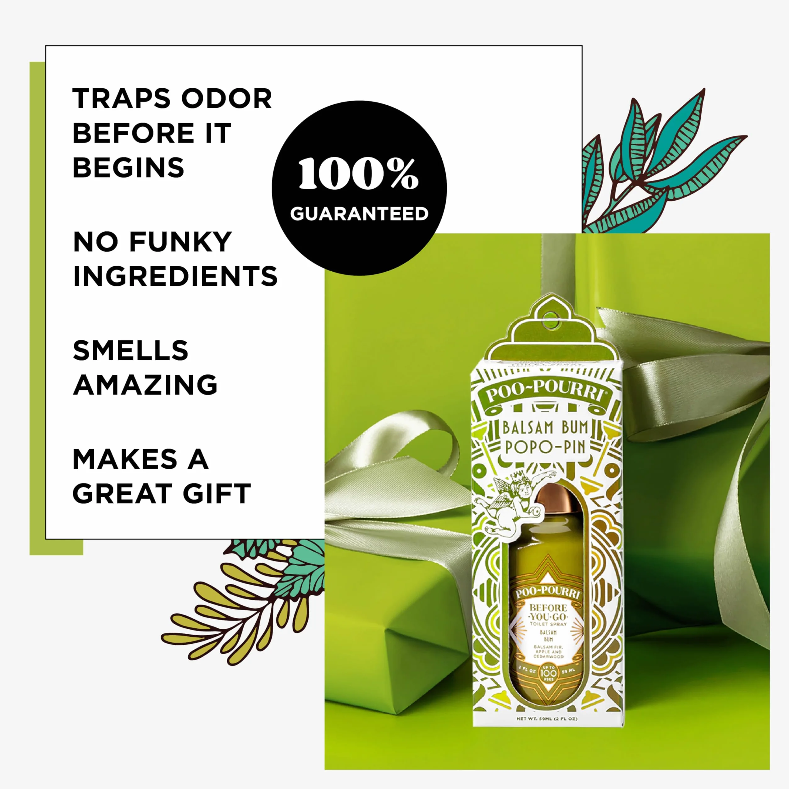 Pourri Łazienkowy odświeżacz powietrza w sprayu - Before-You-Go Poo-Pourri spray toaletowy - Balsam Bum dezodorant do łazienki - zatrzymuje zapachy pod powierzchnią wody - spray z olejkami eterycznymi