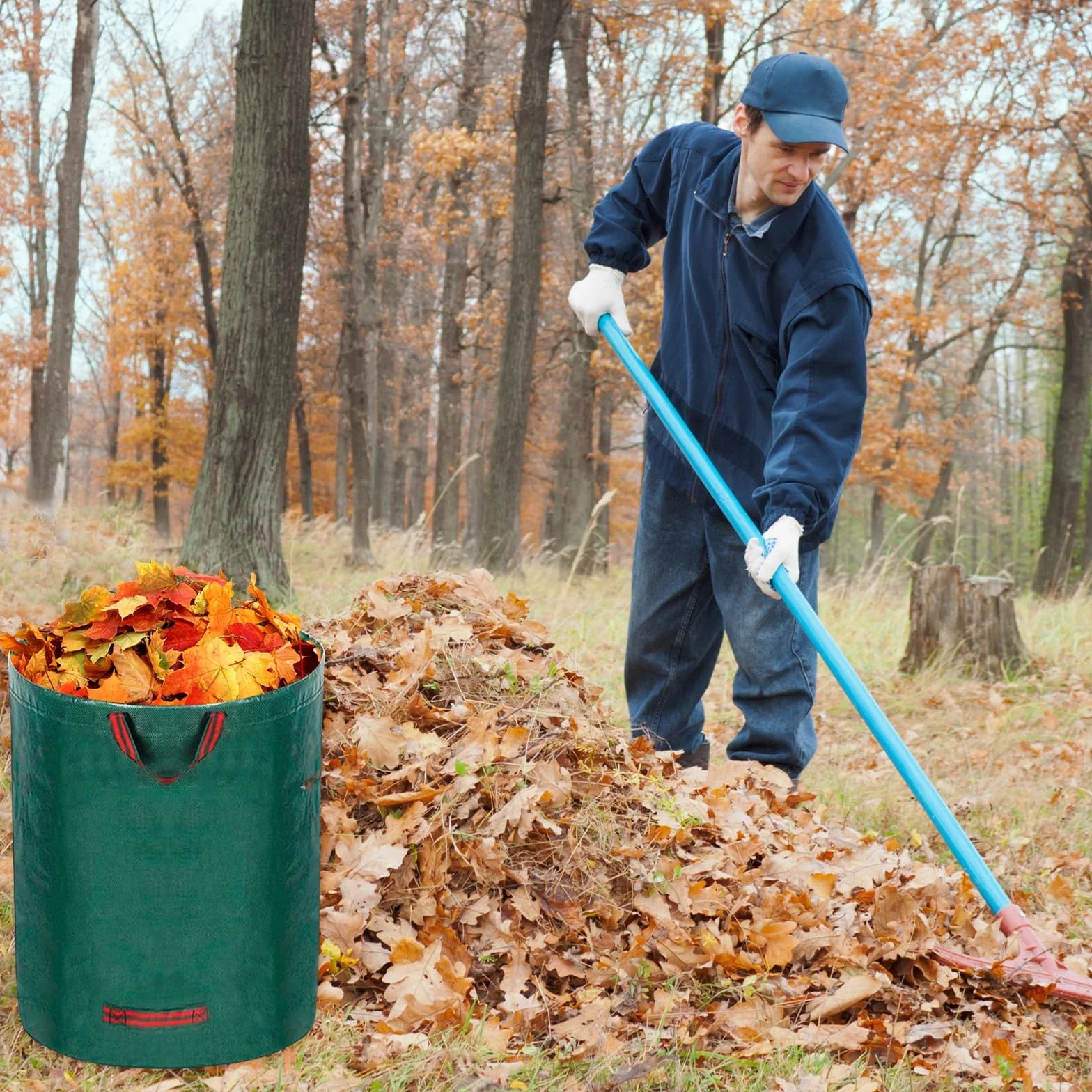 Zestaw 4x Worki na Odpady Ogrodowe 272L (76x67cm) – Wytrzymałe Worki na Liście i Trawę, Wodoodporne i Odporne na Rozdarcia, Składane, Wielorazowe + Rękawice Ogrodowe Gratis