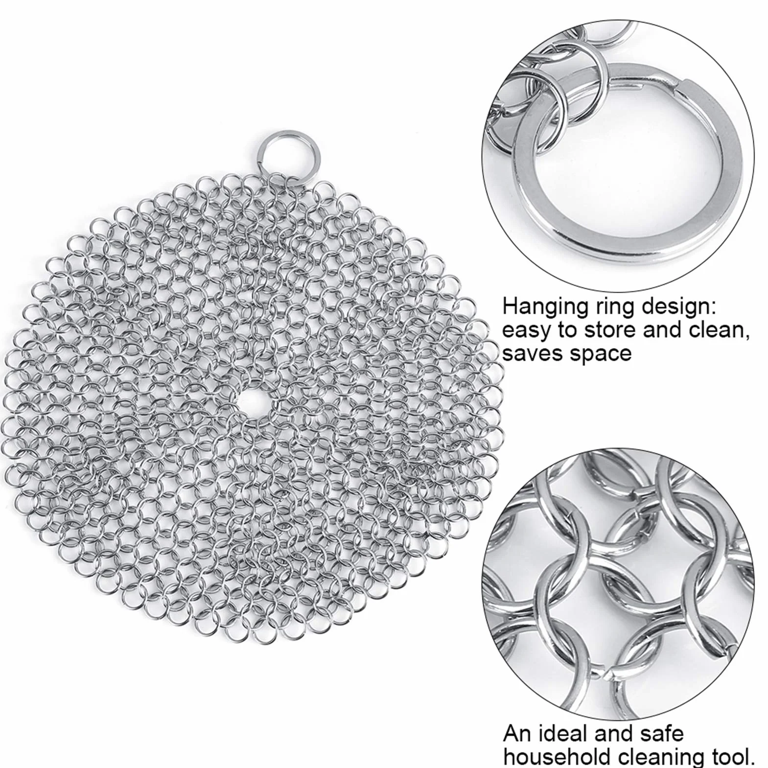 Chainmail Scrubber środek czyszczący ze stali nierdzewnej do garnków żeliwnych przyborów kuchennych