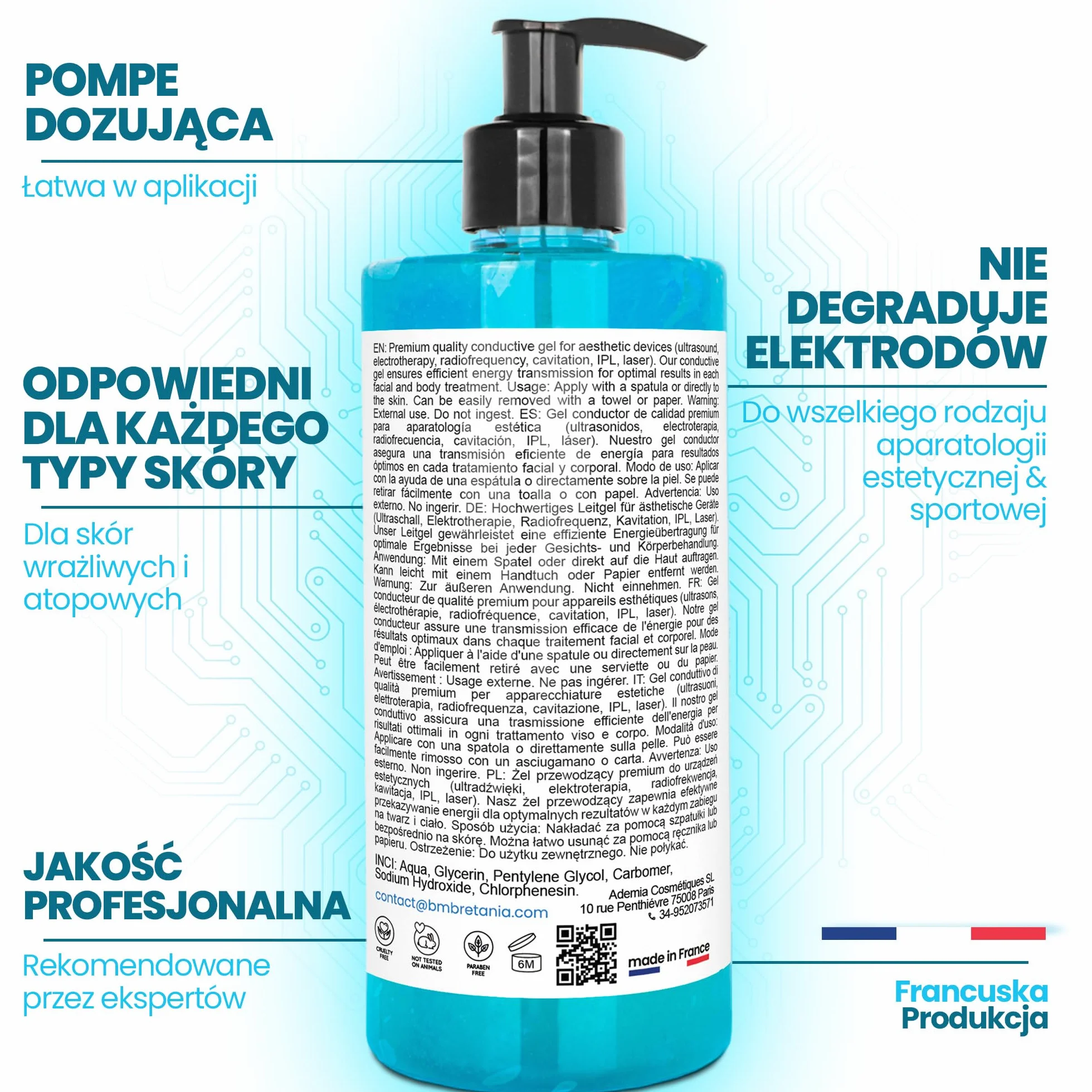 Oto idealny Gel Przewodnik do Profesjonalnej Aparatologii Kosmetycznej: Radiofrekwencja, Mikroprądy na Twarz, Ultrasonoterapia, Elektrody, Kawitacja, Depilacja IPL, Laser - 500 ml