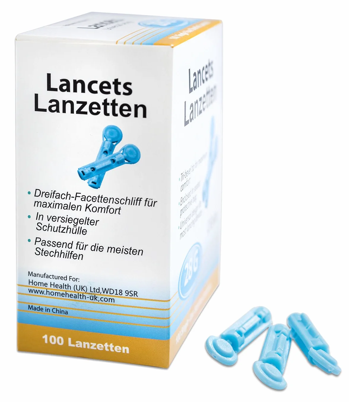 Lancety we krwi sterylne rozm. 28 g, 50 szt. kompatybilne m. in. do pomocy przy nakłuwaniu SD CodeFree, Accu Chek, łatwe pobieranie próbek krwi, m. in. do pomiaru cukrzycy w przypadku cukru we krwi