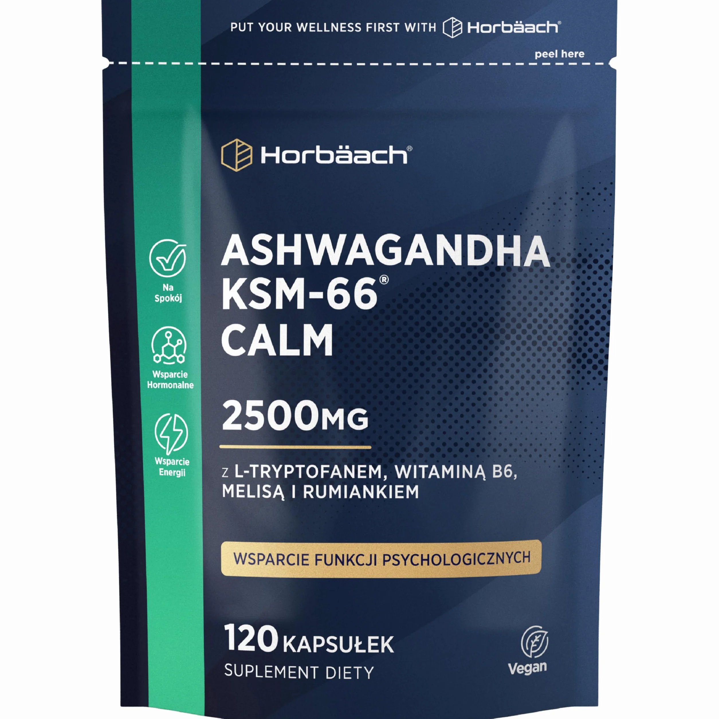Ashwagandha KSM-66® 5000mg z Dodatkiem Aminokwasów oraz Witamin z Grupy B (B1, B2, B3, B6 i B12) | Formuła Wspierająca Spokój dla Kobiet i Mężczyzn | 60 Wegańskich Kapsułek | marki Horbaach