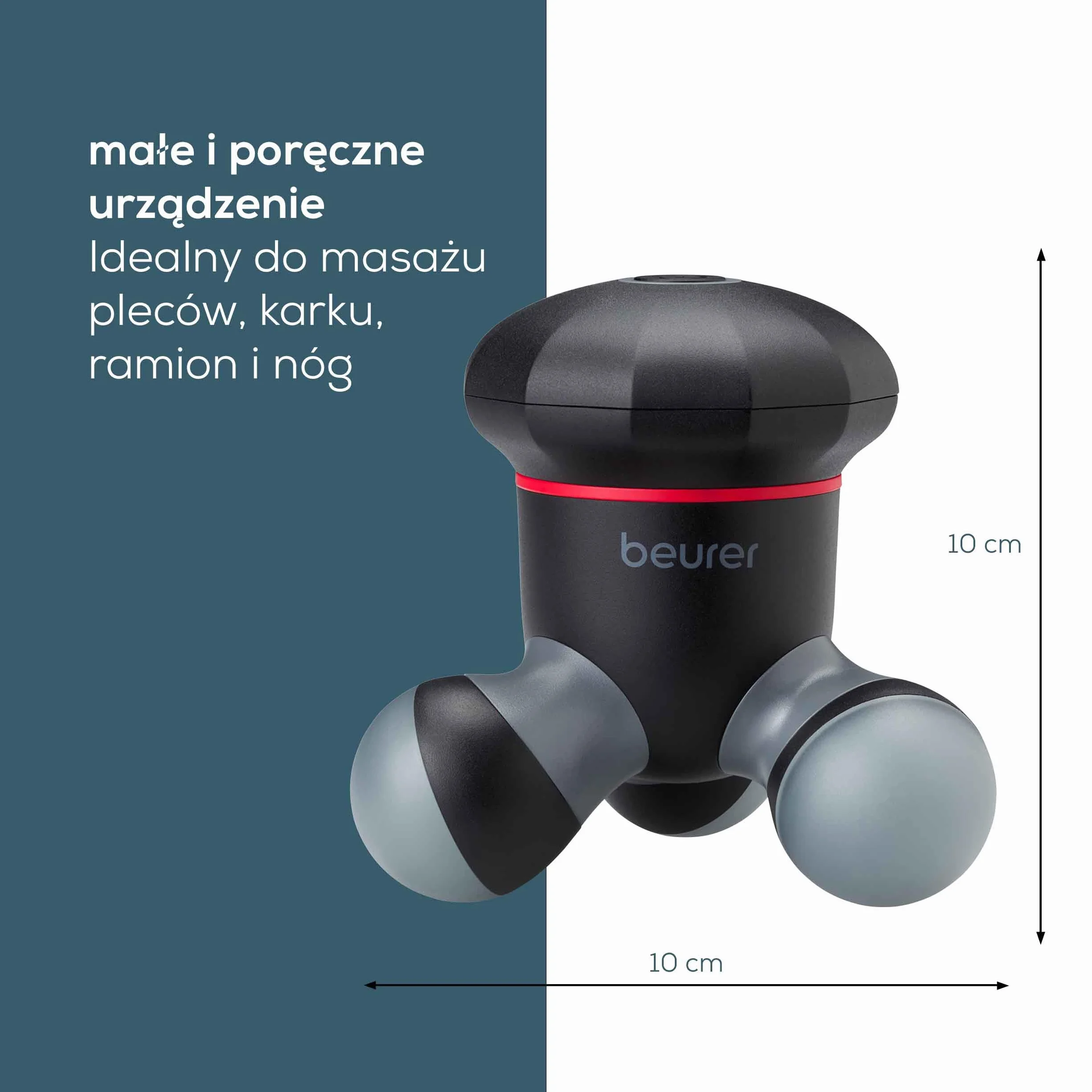 Beurer MG 18 mini masażer, elektryczny ręczny masażer do delikatnego masażu wibracyjnego, idealny do pleców, szyi, rąk i nóg, ze światłem LED, przenośny, czarny, 1 sztuka