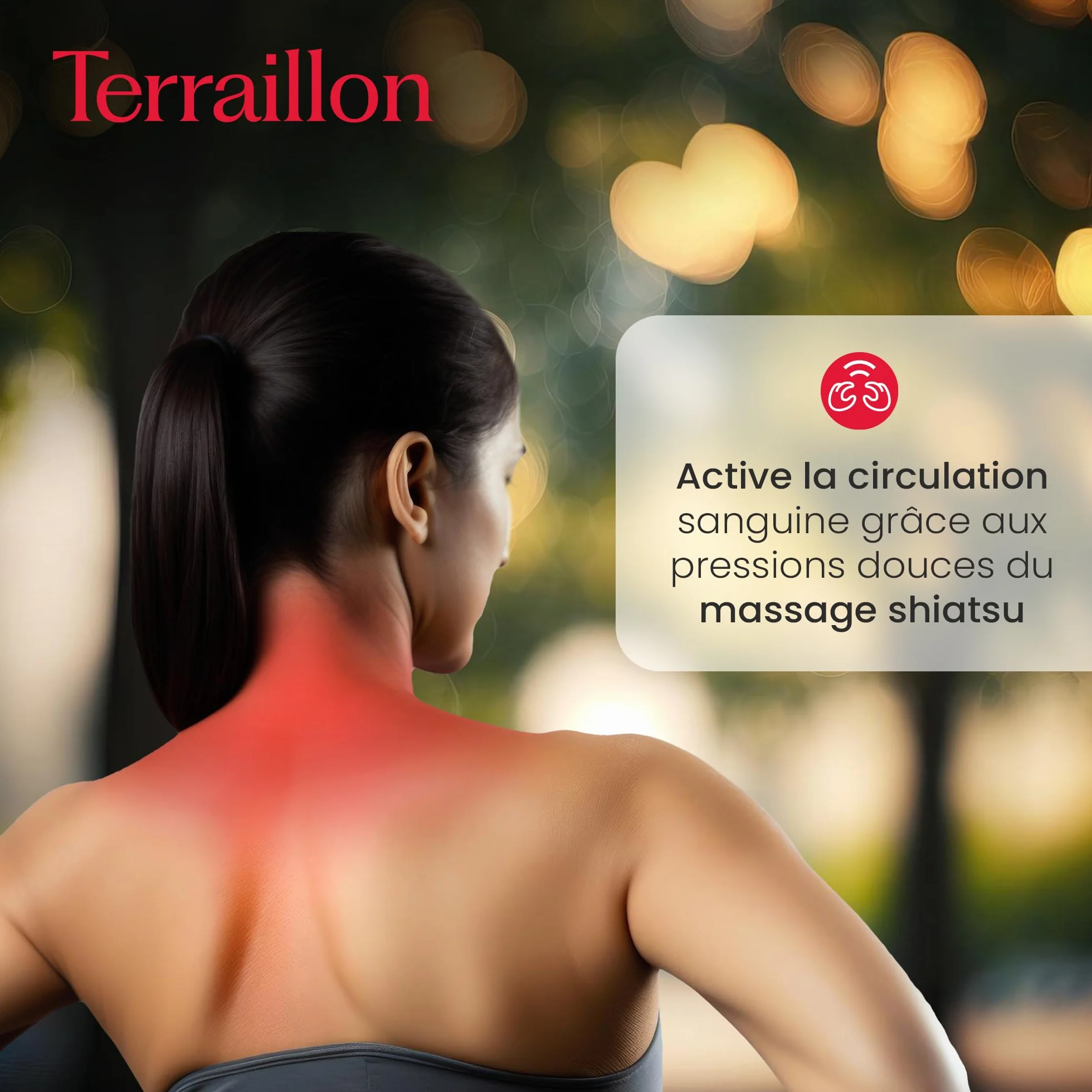 TERRAILLON - MASAŻER NECK, poduszka do masażu szyi i szyi, masaż Shiatsu, 3 prędkości masażu, 2 kierunki obrotów, opcja ogrzewania, regulowany pasek, USB-C