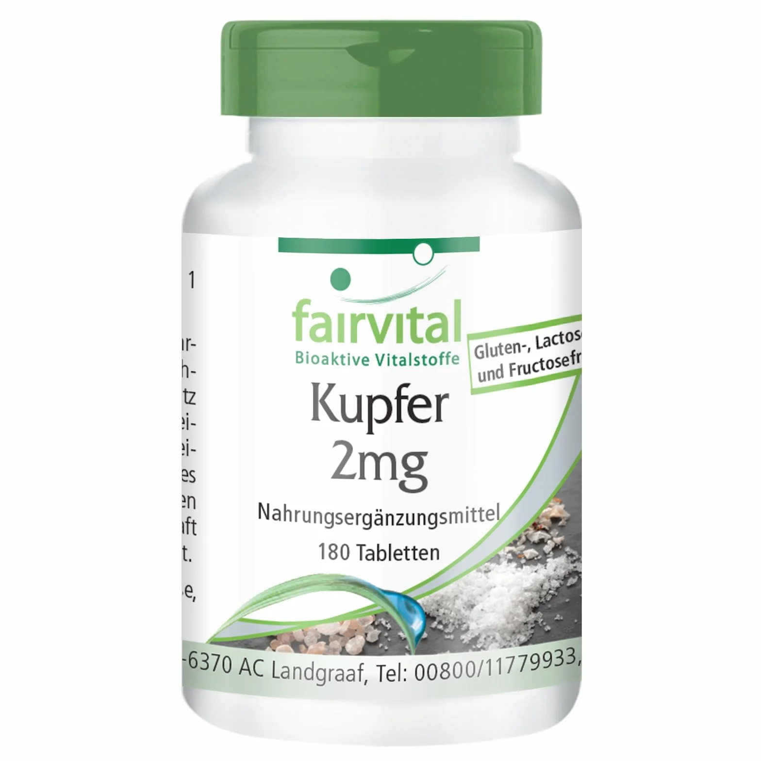 Fairvital | Miedź 2mg – 180 tabletek – bisglicynian miedzi – sprawdzona jakość i wysoka dawka – 100% wegański – wyprodukowany w Niemczech