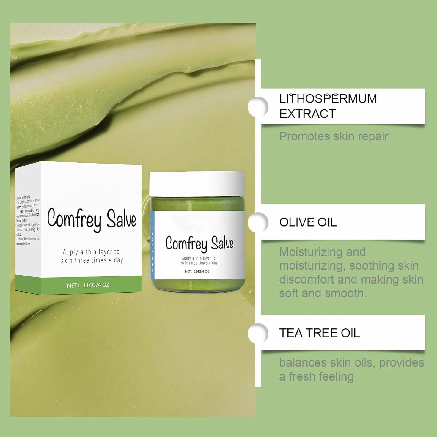 Cholig Organic Herbal Comfrey Salve 4oz, Comfrey Organic Herbal Salve Cream Ointment, Comfrey Salve Herbal Balm, Skin Body Care (2 Szt.)