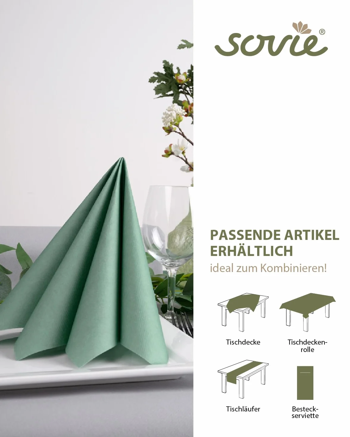 Sovie HORECA Serwetki EUKALYPTUS z Linclass Airlaid, 40 x 40 cm, składane 1/4, 50 sztuk, wysokiej jakości serwetki jednorazowe do gastronomii, hotelu, cateringu i elegancka dekoracja stołu