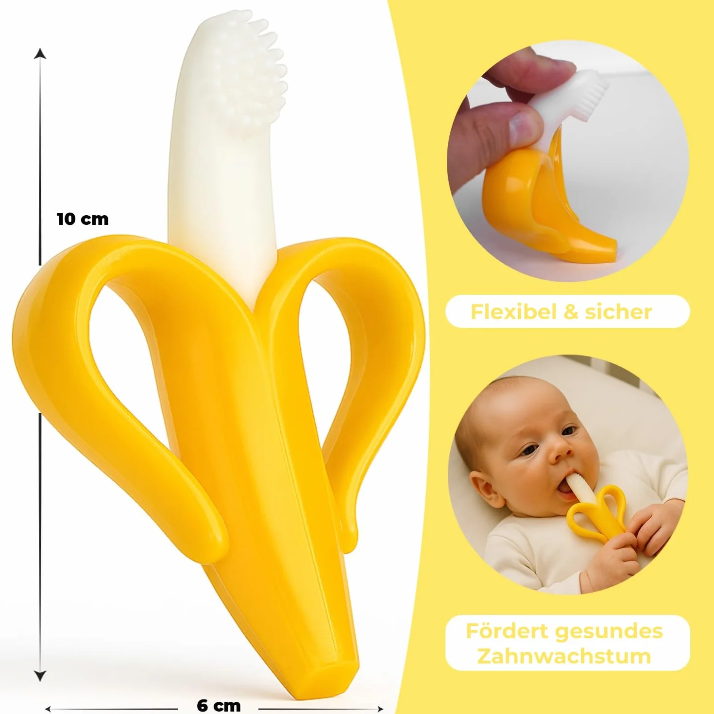 Bananowa szczoteczka do zębów i gryzak dla niemowląt – 2 w 1 wynalazek do mycia zębów i pomocy dentystycznej (żółty)