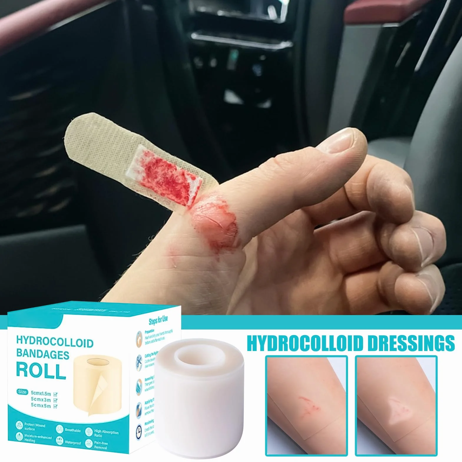 Hydrokoloidowa Rolka,Szerokość 5 cm Taśma Hydrokoloidowa - Elastyczny Plaster do Przycinania na Rany Palców Stóp, Grzybicy Stóp, Pięt, Dla Wrażliwej Skóry, Mężczyzn, Osób Starszych i