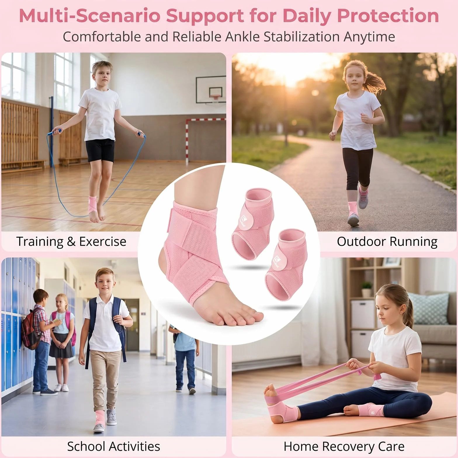 Lilbitty 2 szt. Knöchelbandage dla dzieci, sportowe wsparcie kostki, skręcenie, neopren, oddychający rękaw kompresyjny z regulowanym owijaniem (różowy, S)