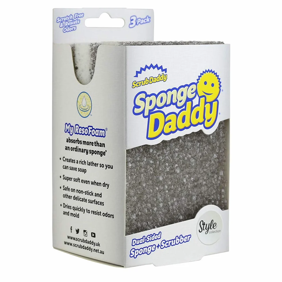 Scrub Daddy Gąbka w stylu tatusia, dwustronna myjka gąbkowa, gąbki do mycia naczyń, nie drapiące czyściki do mycia naczyń, narzędzie do szorowania łazienki, gąbki kuchenne wielopak