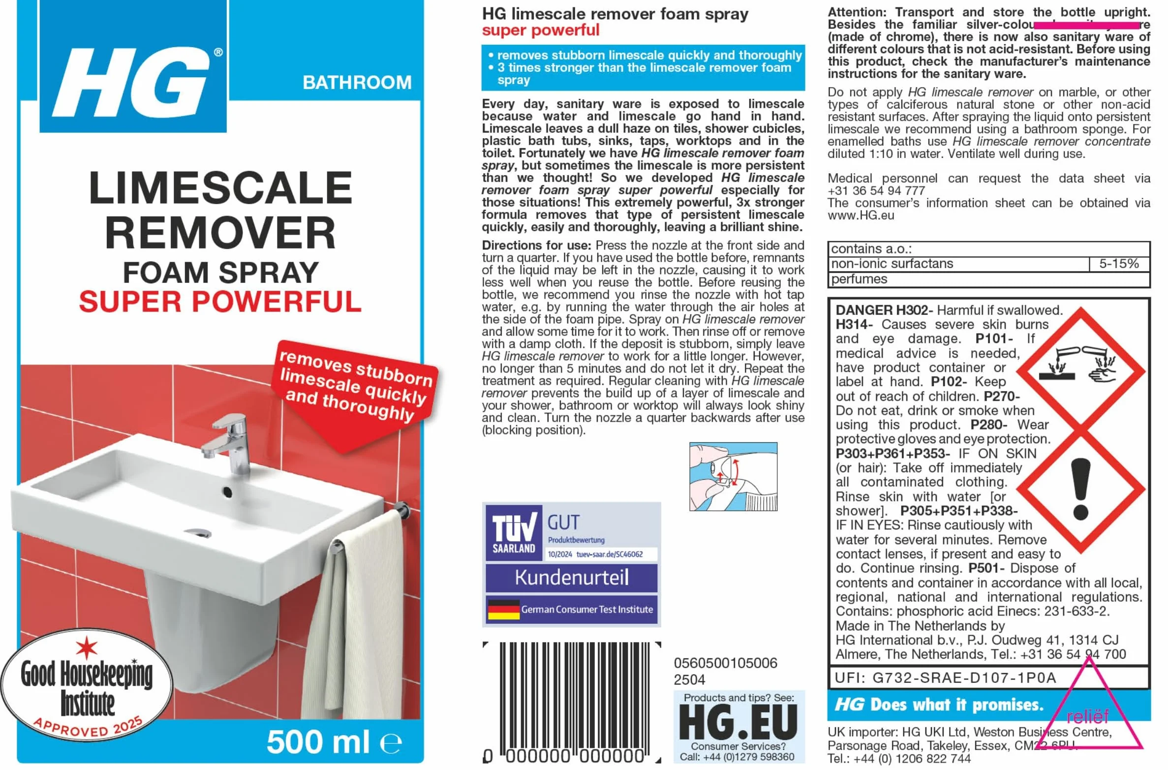 HG Hagesan Away Foam Spray 3X Silger 500 ml środek do czyszczenia kamienia łazienkowego
