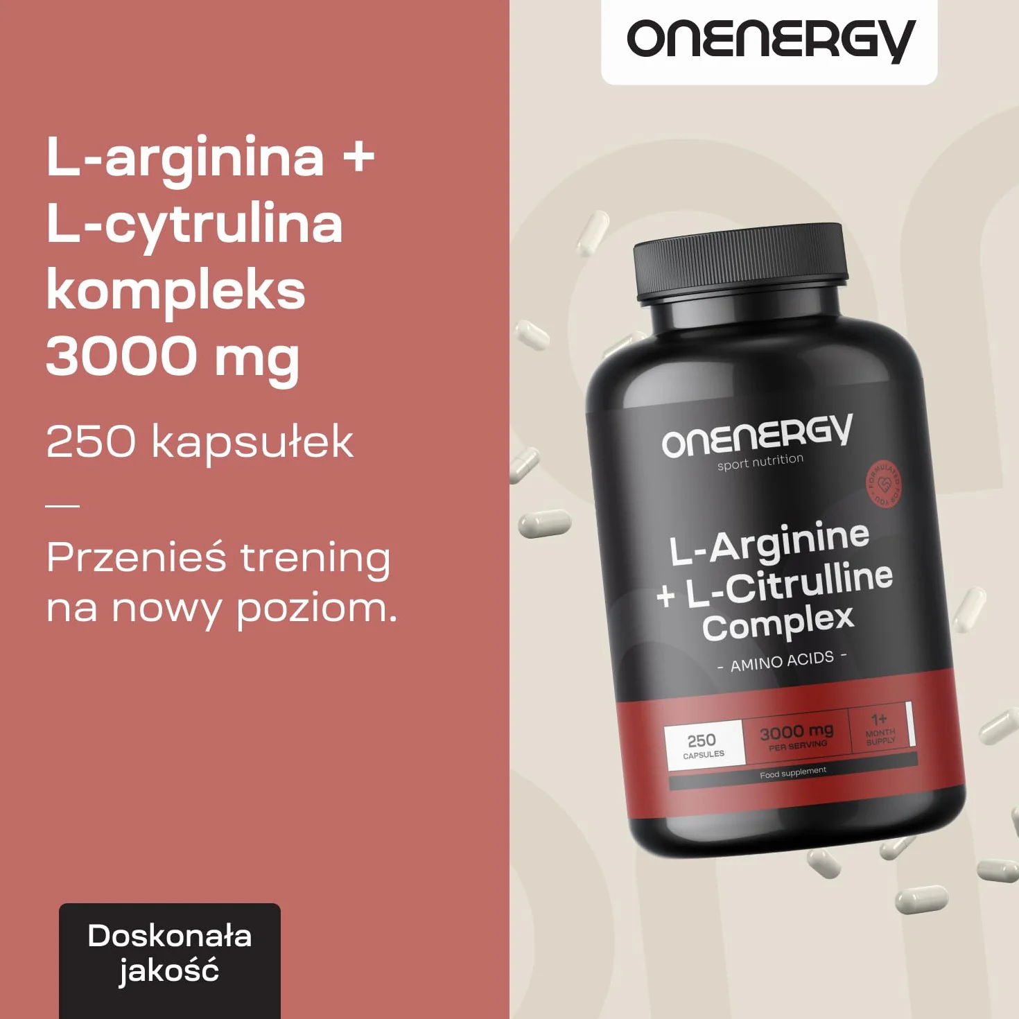 L-arginina + L-cytrulina kompleks 3000 mg OnEnergy 250 kapsułek aminokwasy energia regeneracja przed i po treningu