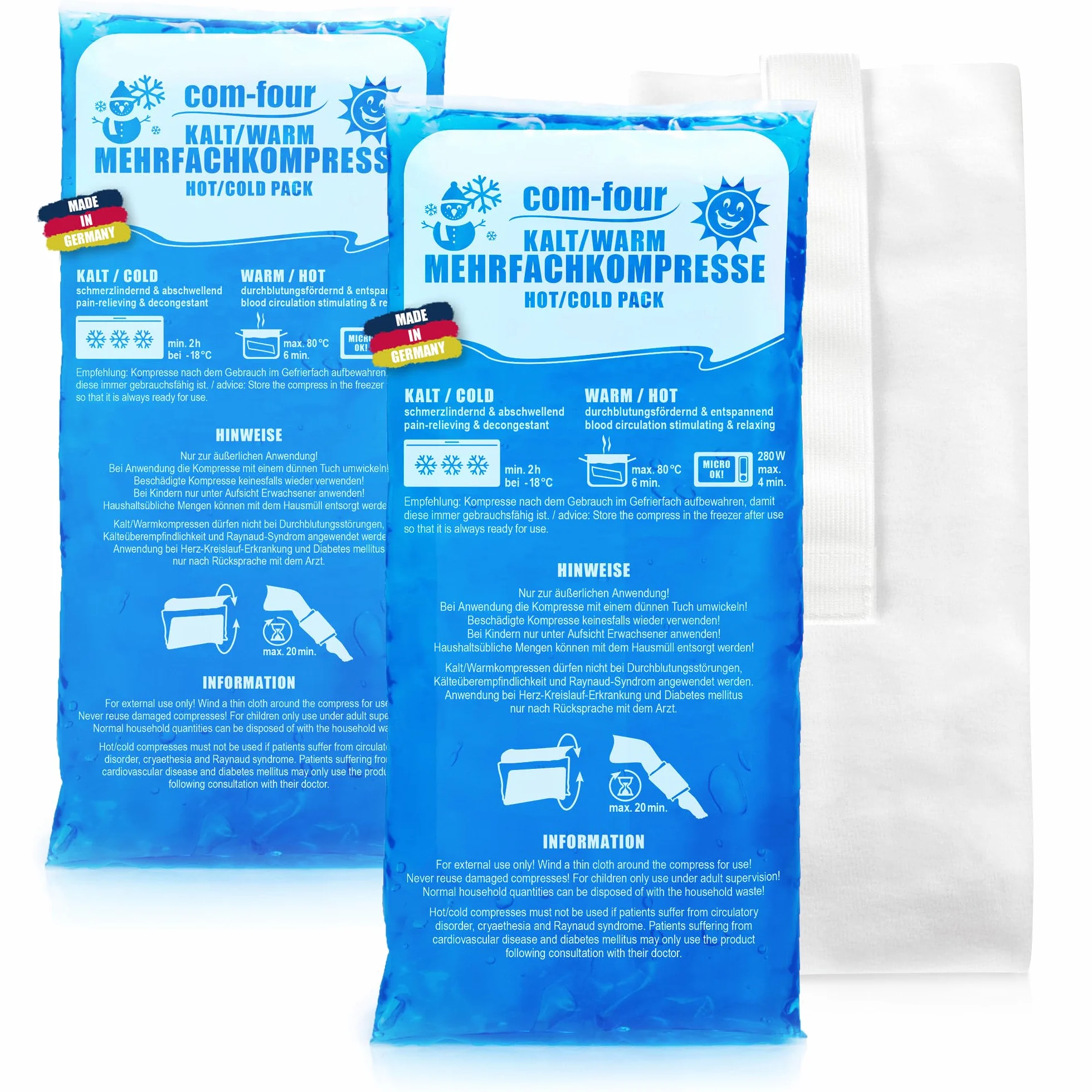 com-four® 2x duze wielokrotne kompresy z zelowym opakowaniem chlodzacym Made in Germany