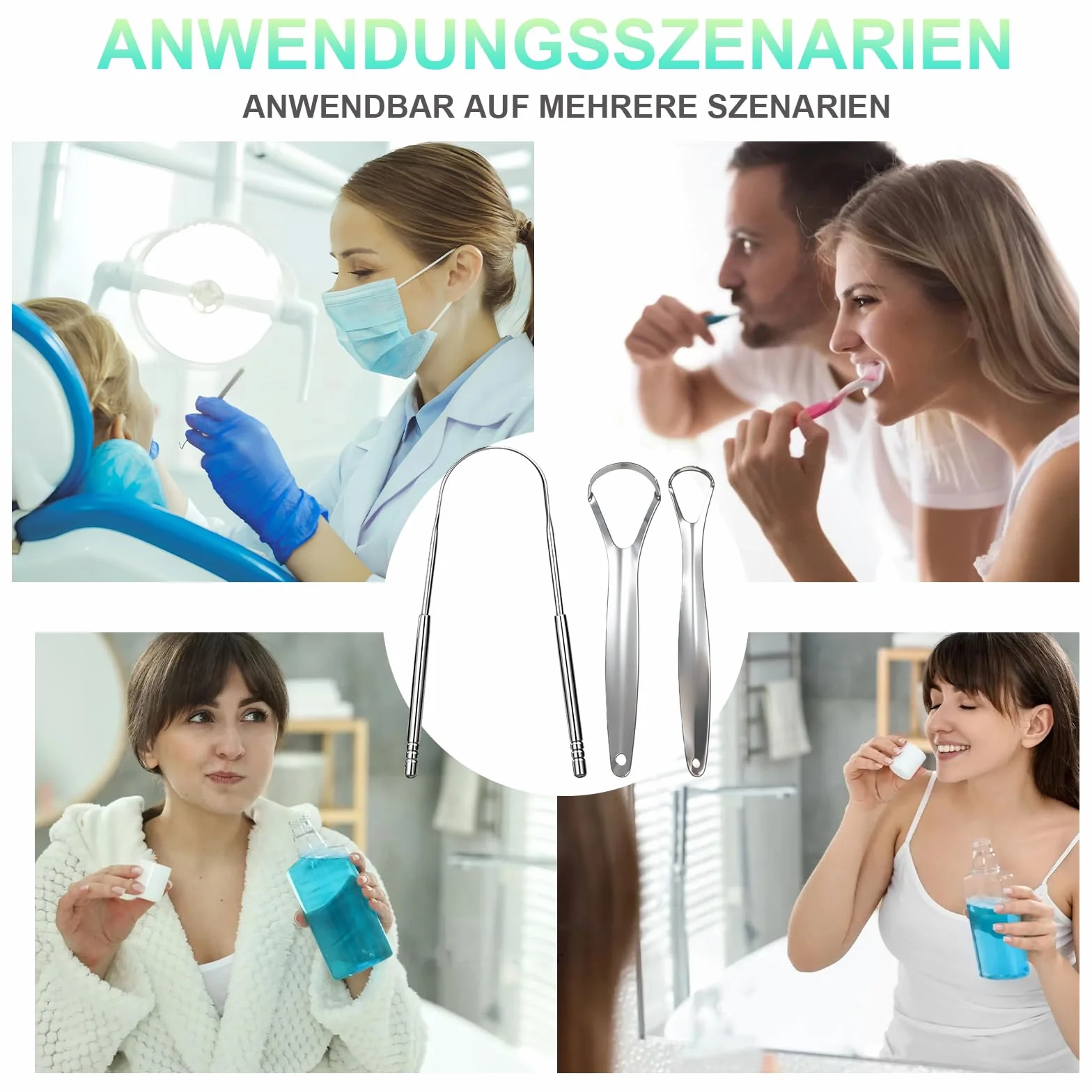 3 Sztuk Skrobak do Języka Ze Stali Nierdzewnej - U‑Kształtny Czyścik do Języka + Mały Skrobaczka do Języka + Duży Tongue Scraper z Dużym Metalowym Etui, Usuwanie Nalotu, Redukcja Nieświeżego Oddechu