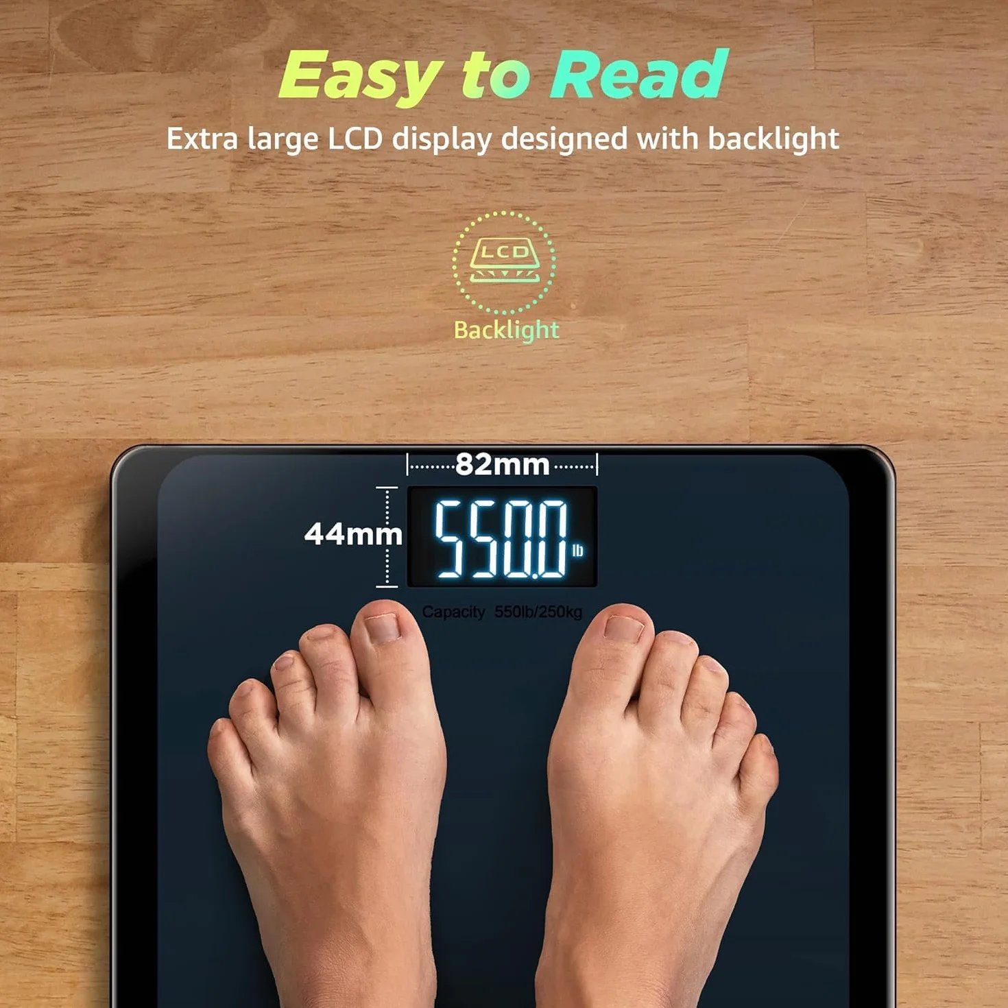 RunSTAR Cyfrowa Waga łazienkowa 250 kg Duży Ekran LCD Ultra Szeroka Platforma