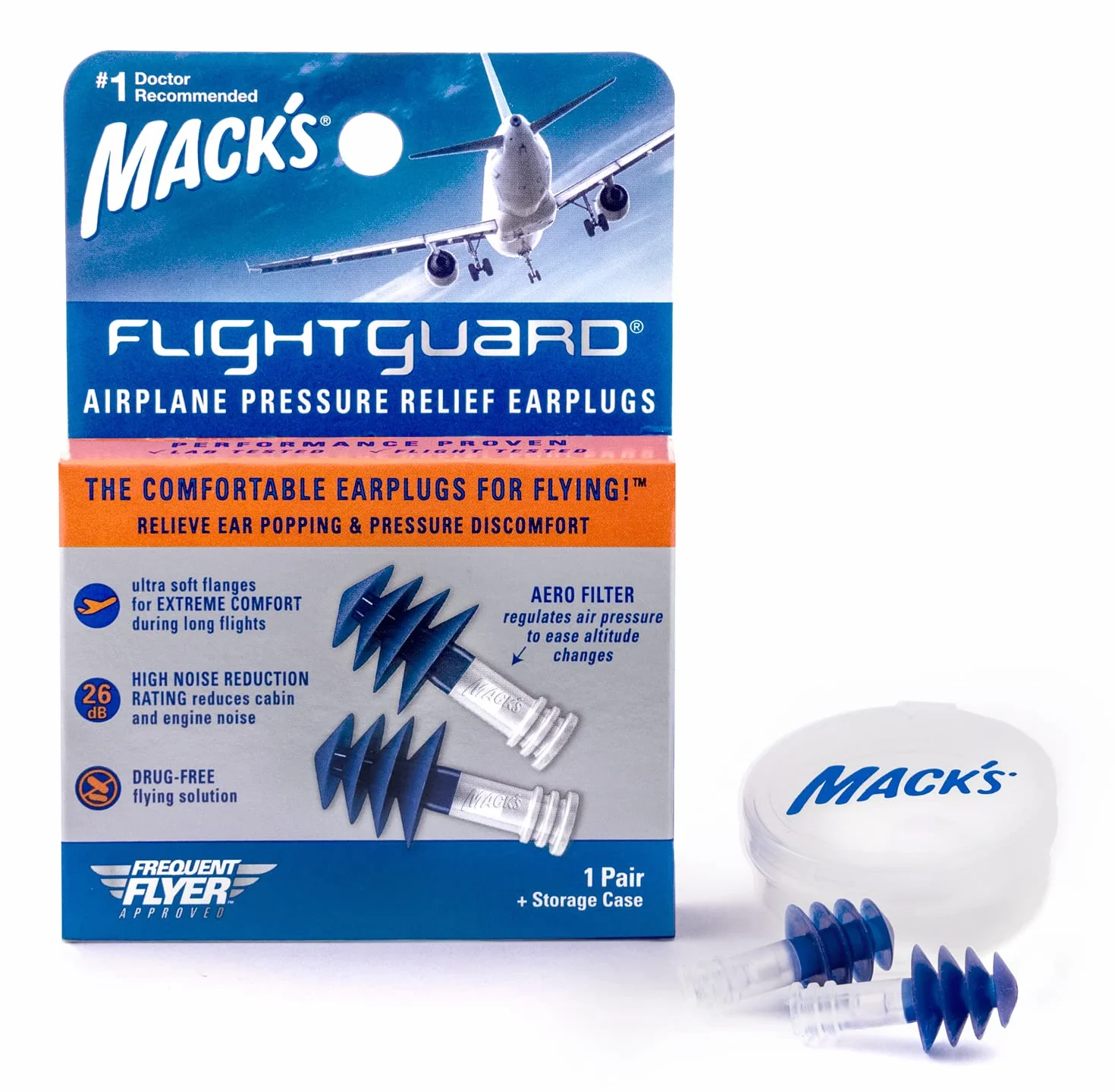 Mack's Flightguard zatyczki do uszu w samolocie - 26dB NRR - wygodne, bezpieczne, podróżne zatyczki do uszu