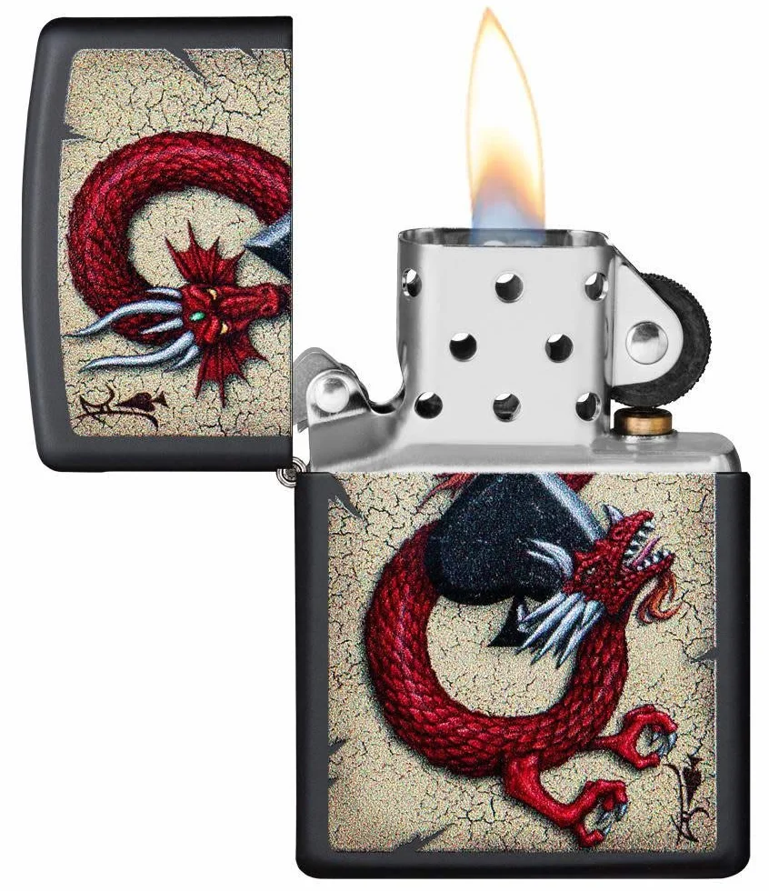 ZIPPO - Dragon Ace Design – Black Matte, Color Image – zapalniczka sztormowa, do napełniania, w wysokiej jakości pudełku prezentowym