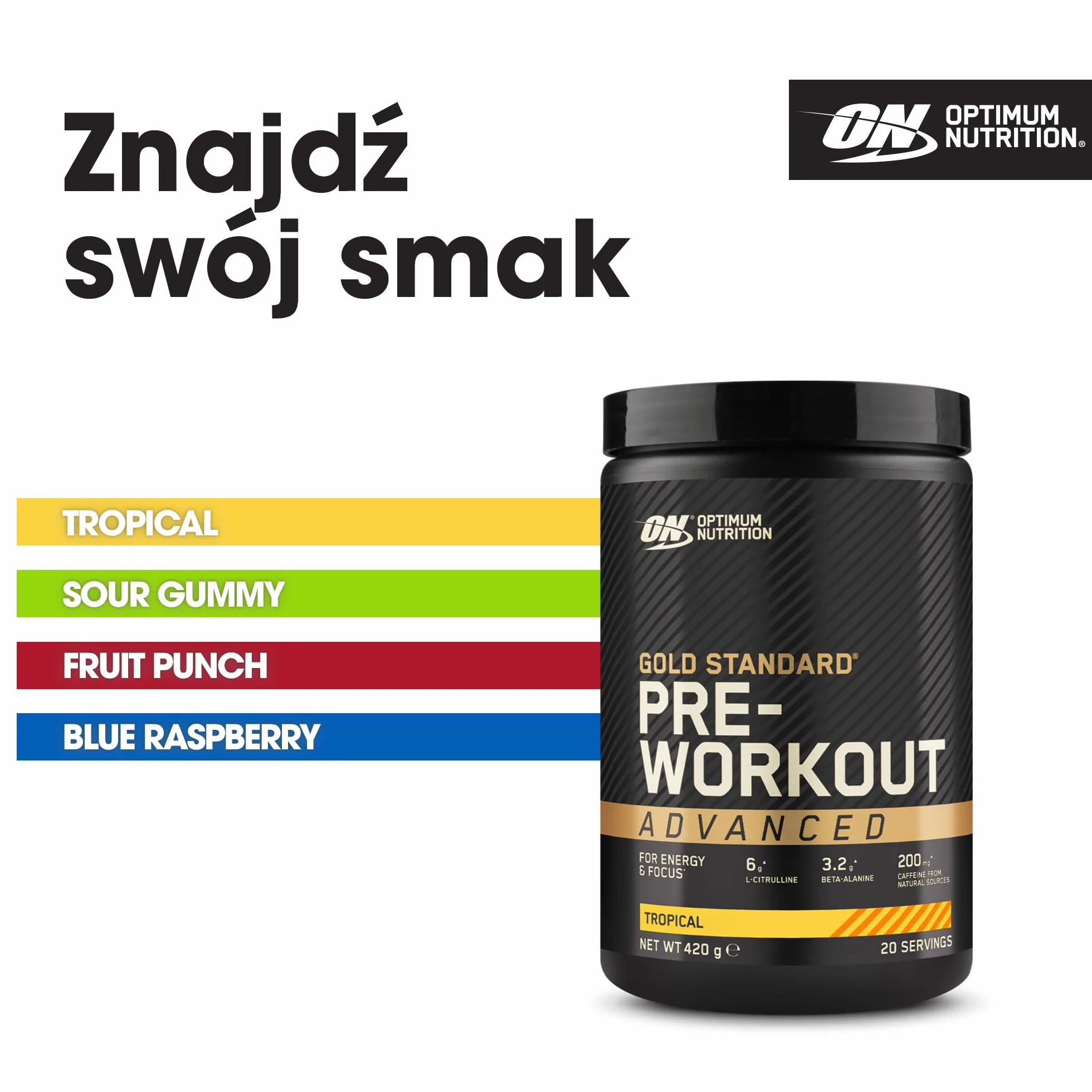 Optimum Nutrition Gold Standard przedtreningowa odżywka energetyczna Tropical 420 g 20 porcji