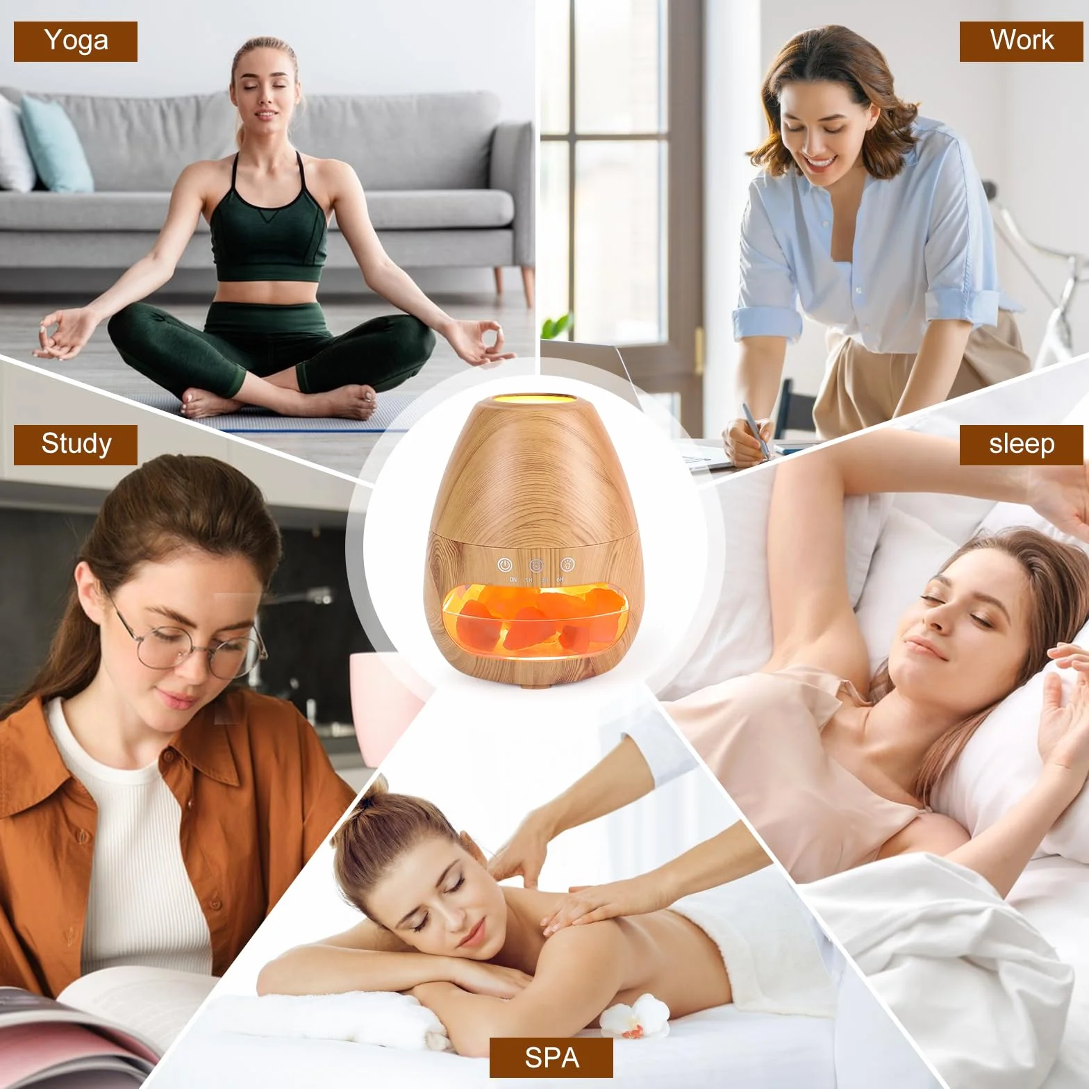 GuKKK dyfuzor olejków eterycznych 2 w 1 kryształowa lampa solna himalajska nawilżacz płomienia 200 ml