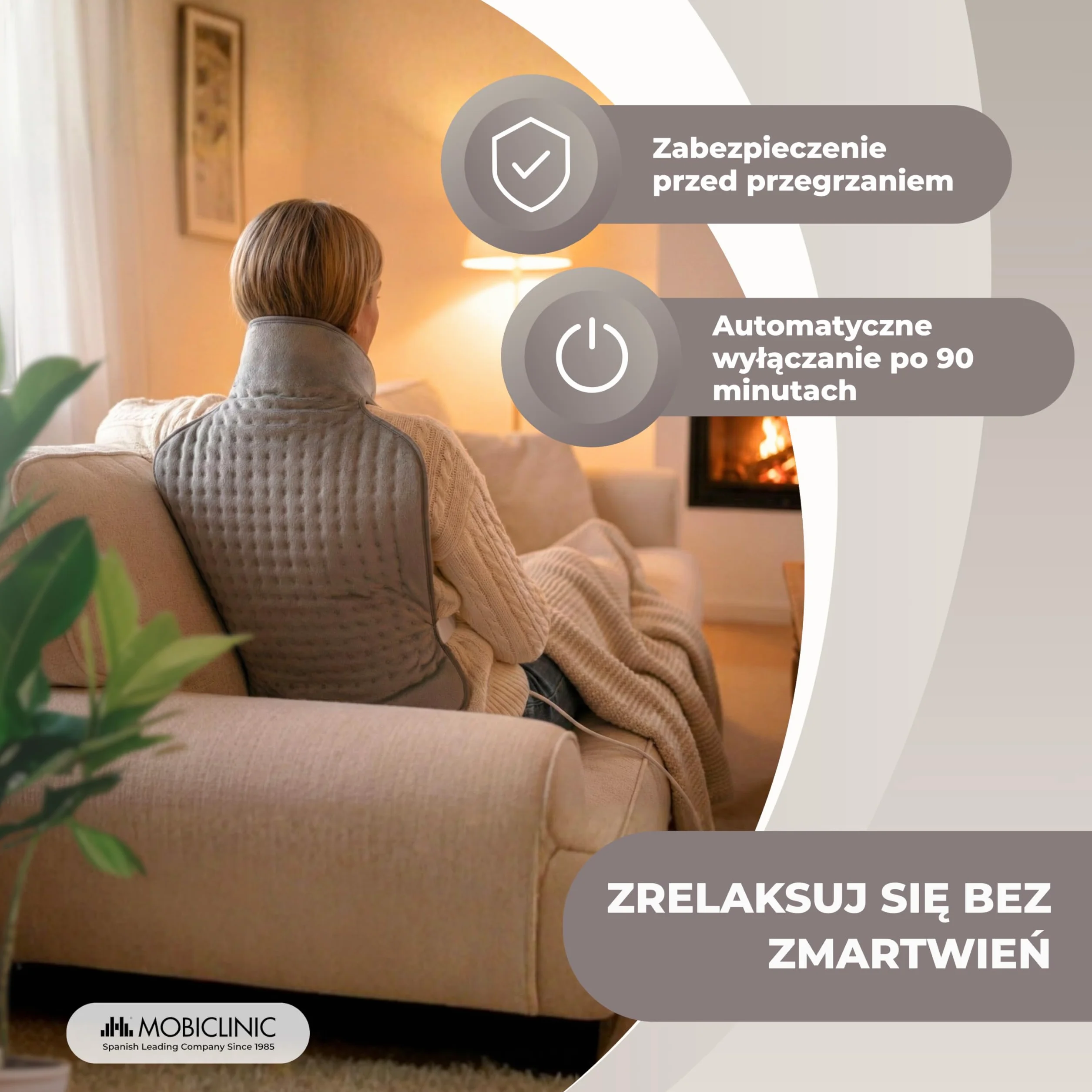 Grzbietowych i szyjny poduszka elektryczna | 62x43 cm | 3 ciepła | Auto Off | Mobiclinic