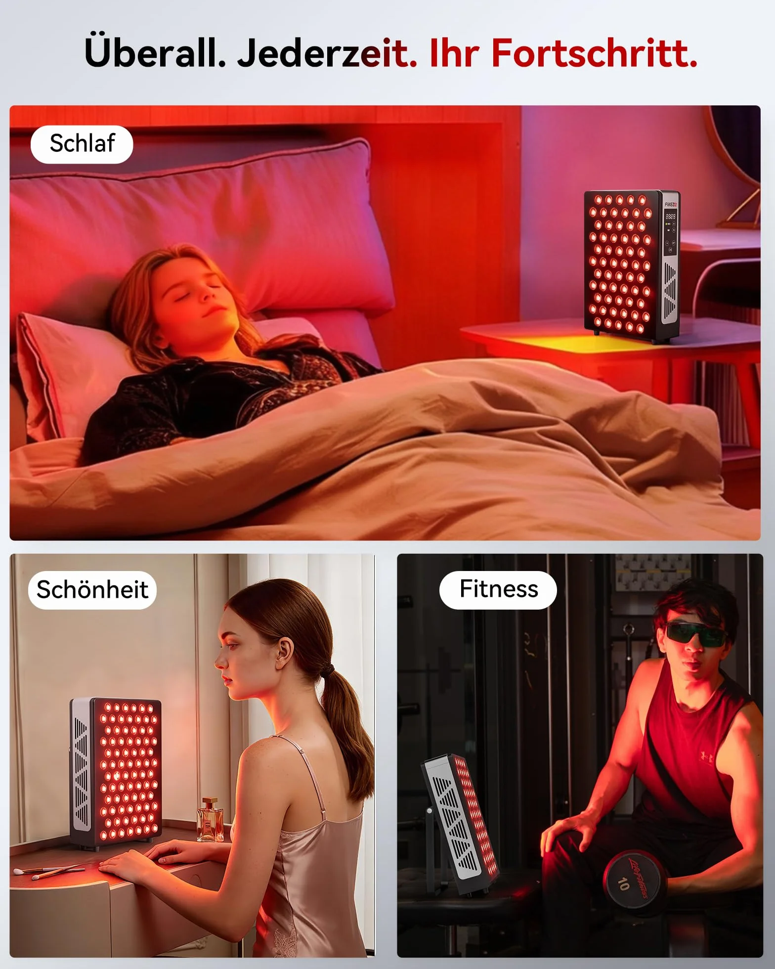FliKEZE Czerwony Panel Świetlny, 60 Lampek, 4 Diody (630nm, 660nm, 830nm, 850nm), Lampa na Podczerwień z Timerem, 15 Regulowanych Intensywności dla Rodziny i Sportu (Model Pro)