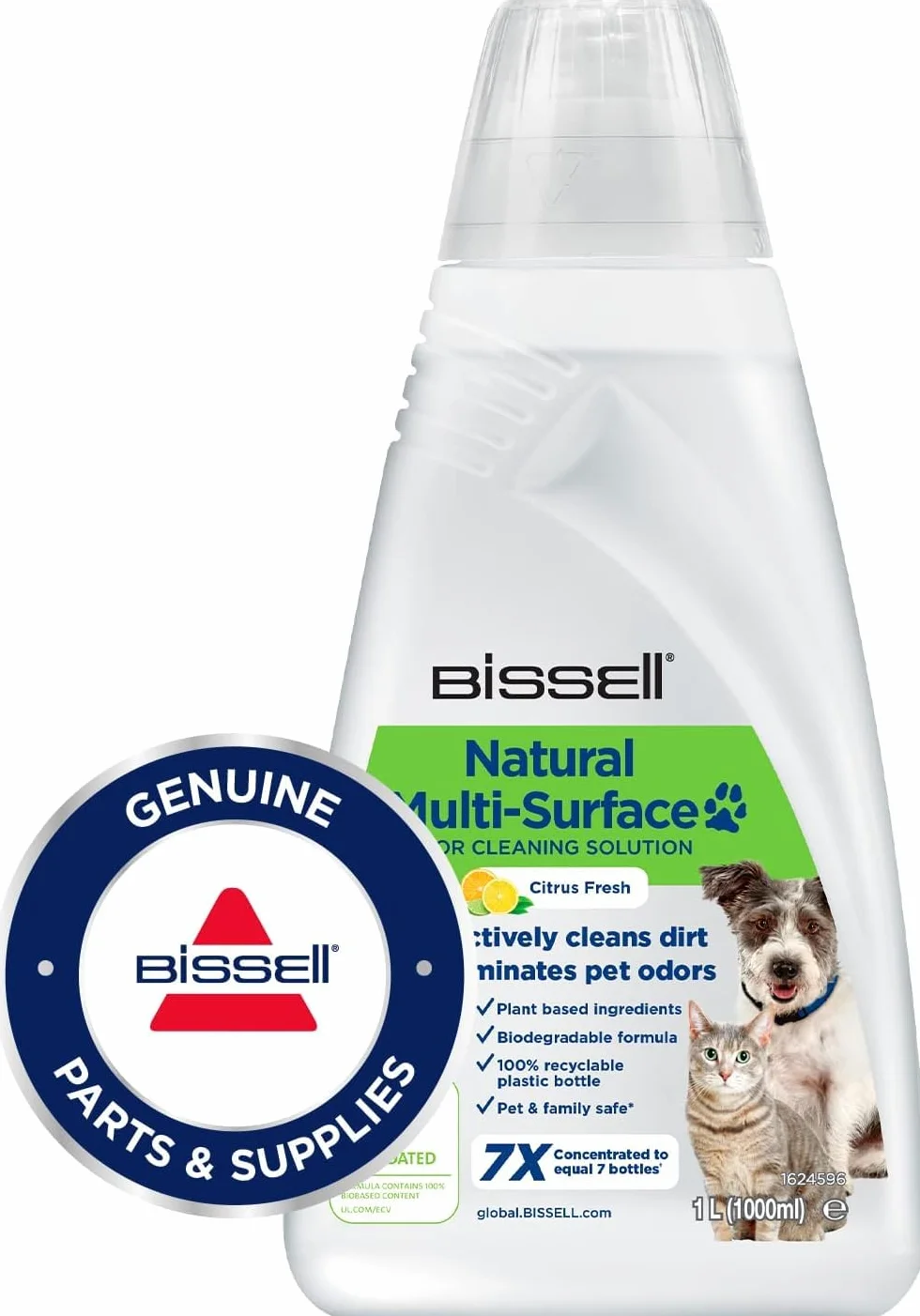 BISSELL Natural Pet Multi-Surface Floor Cleaning Solution, do urządzeń BISSELL CrossWave i SpinWave, 1 l, przyjazna dla zwierząt formuła do codziennego czyszczenia szczelnych, twardych podłóg, 3122