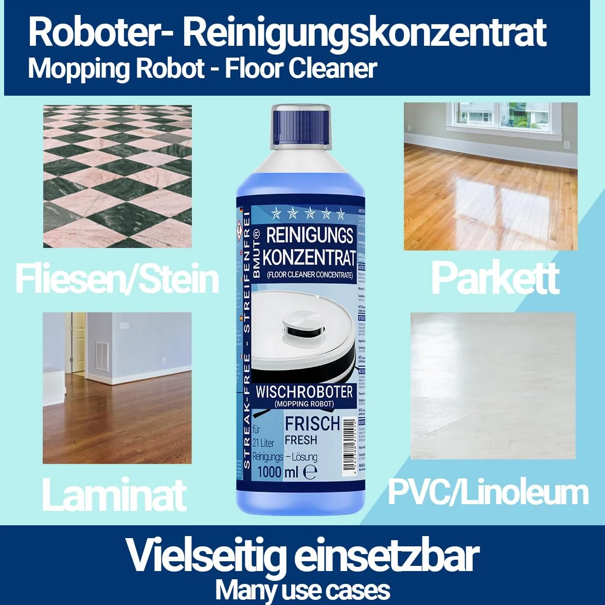 Koncentrat do czyszczenia robota myjącego 1000 ml, świeży zapach, nie pozostawia smug + kubek dozujący