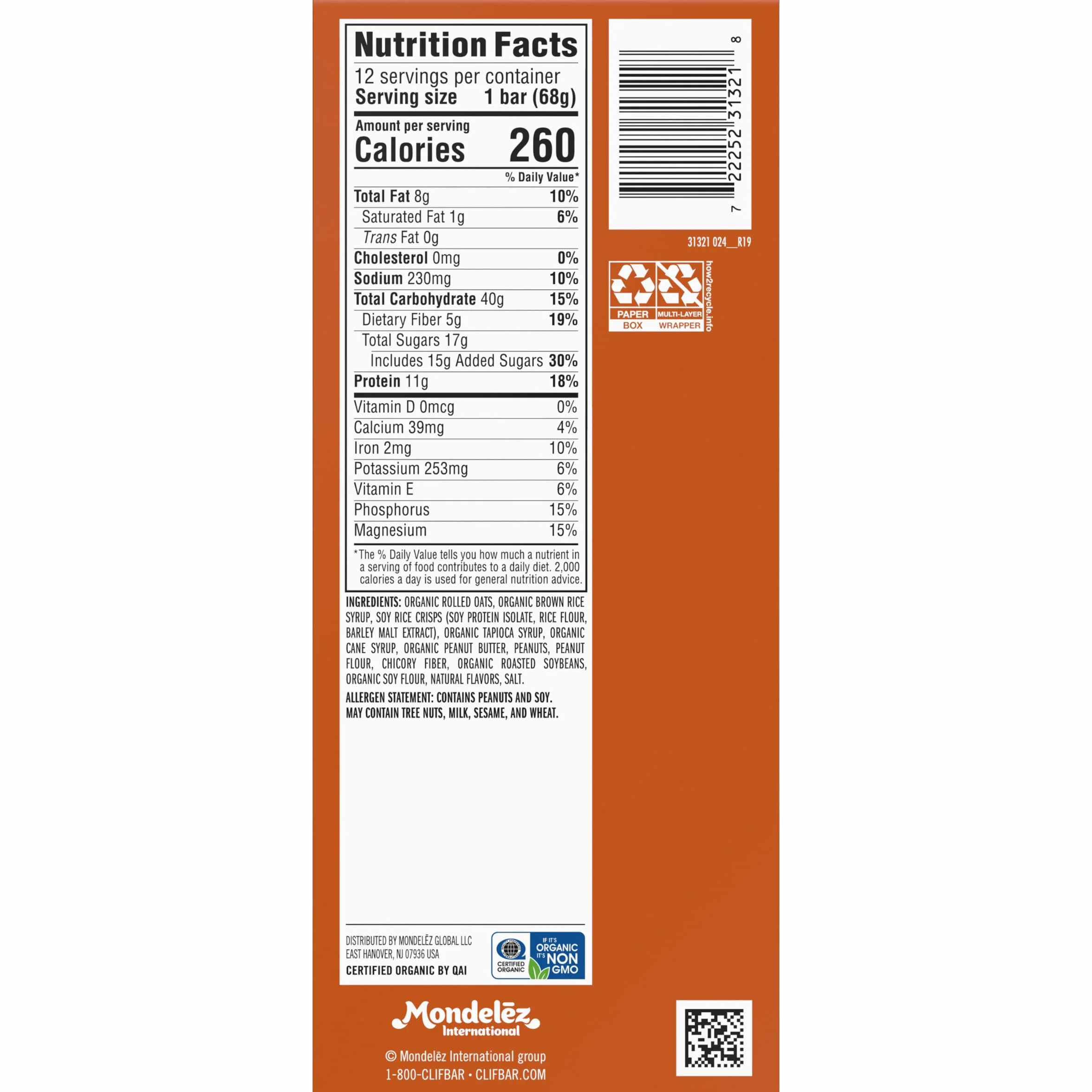 Clif Bar Crunchy Peanut Butter Energy Bars, 12 barów