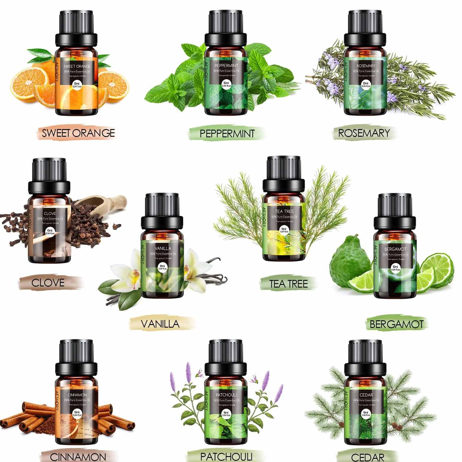 Aeshory Olejki Eteryczne Do Dyfuzorów 20 x 10 ml, 100% Naturalny Zestaw Olejków Zapachowych Do Aromaterapii Zestaw Upominkowy Z Olejkami Aromatycznymi Do Mydeł, Świec, Nawilżaczy, Spa, Masażu
