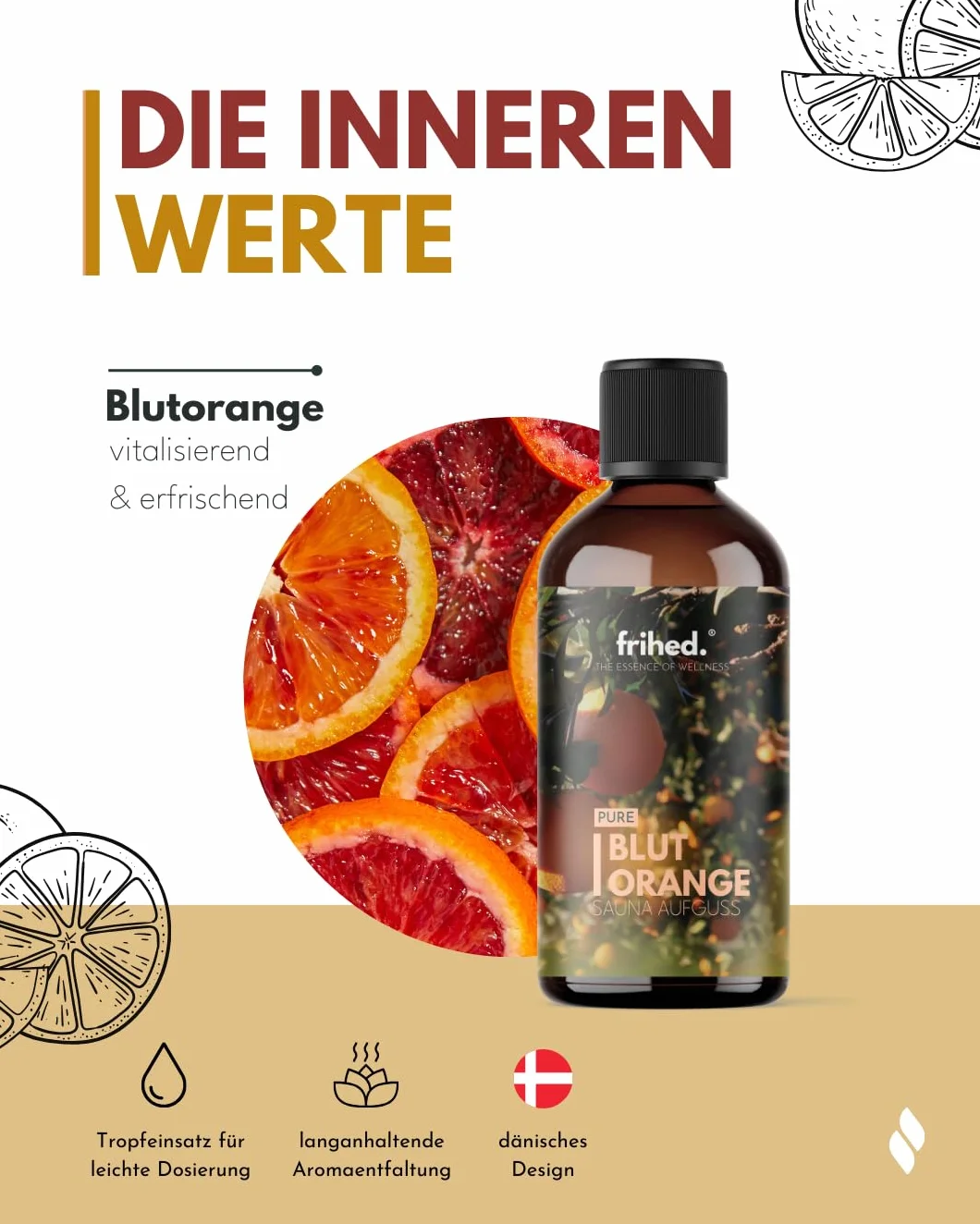 frihed.® Napar do sauny z pomarańczą krwistą z aplikacją do medytacji - wysoce skoncentrowane olejki pomarańczowe - rewitalizujące - długotrwały zapach - wyprodukowane w Lüneburgu