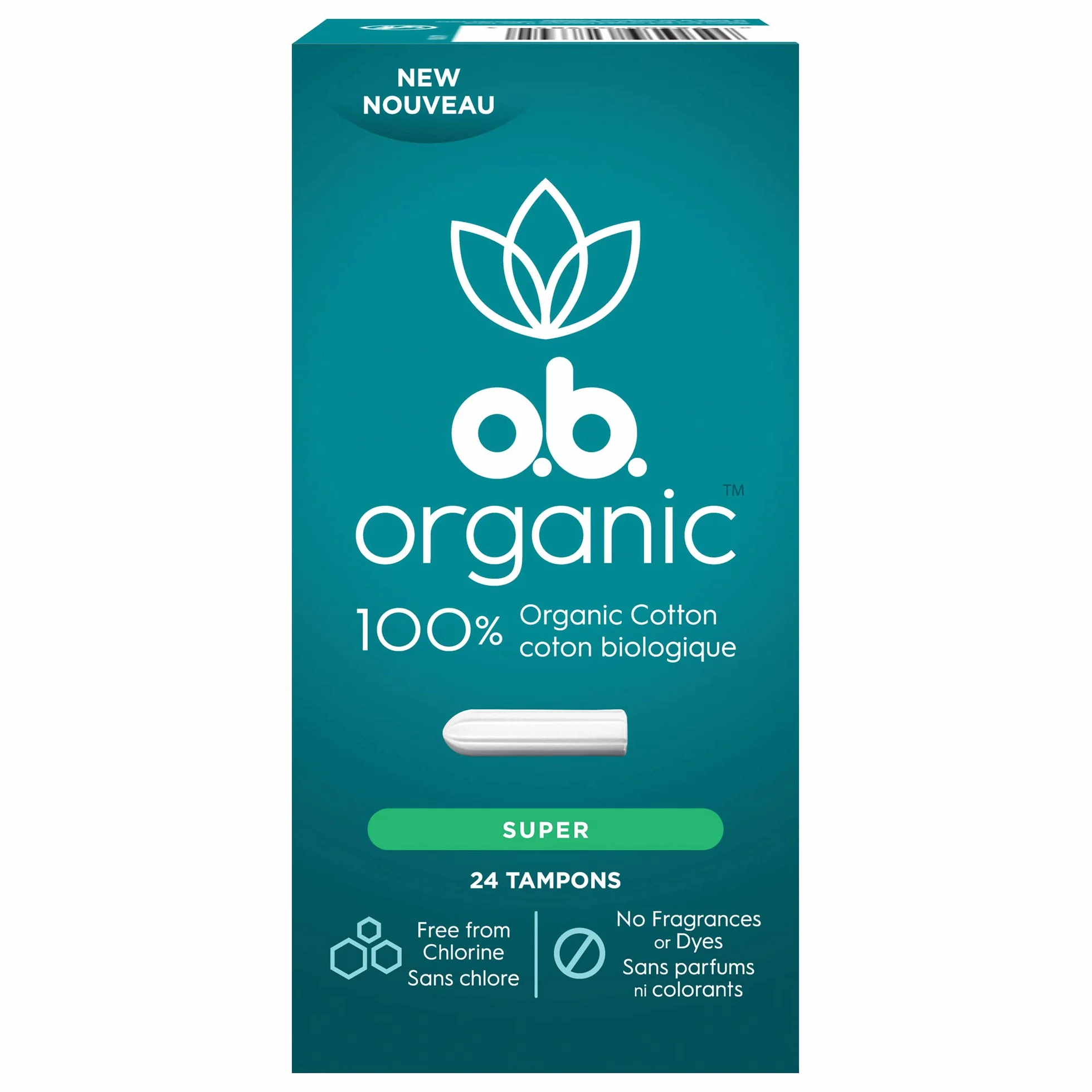o.b. Tampony organiczne Super 24 sztuki 100% bawełna organiczna 8-godzinna ochrona