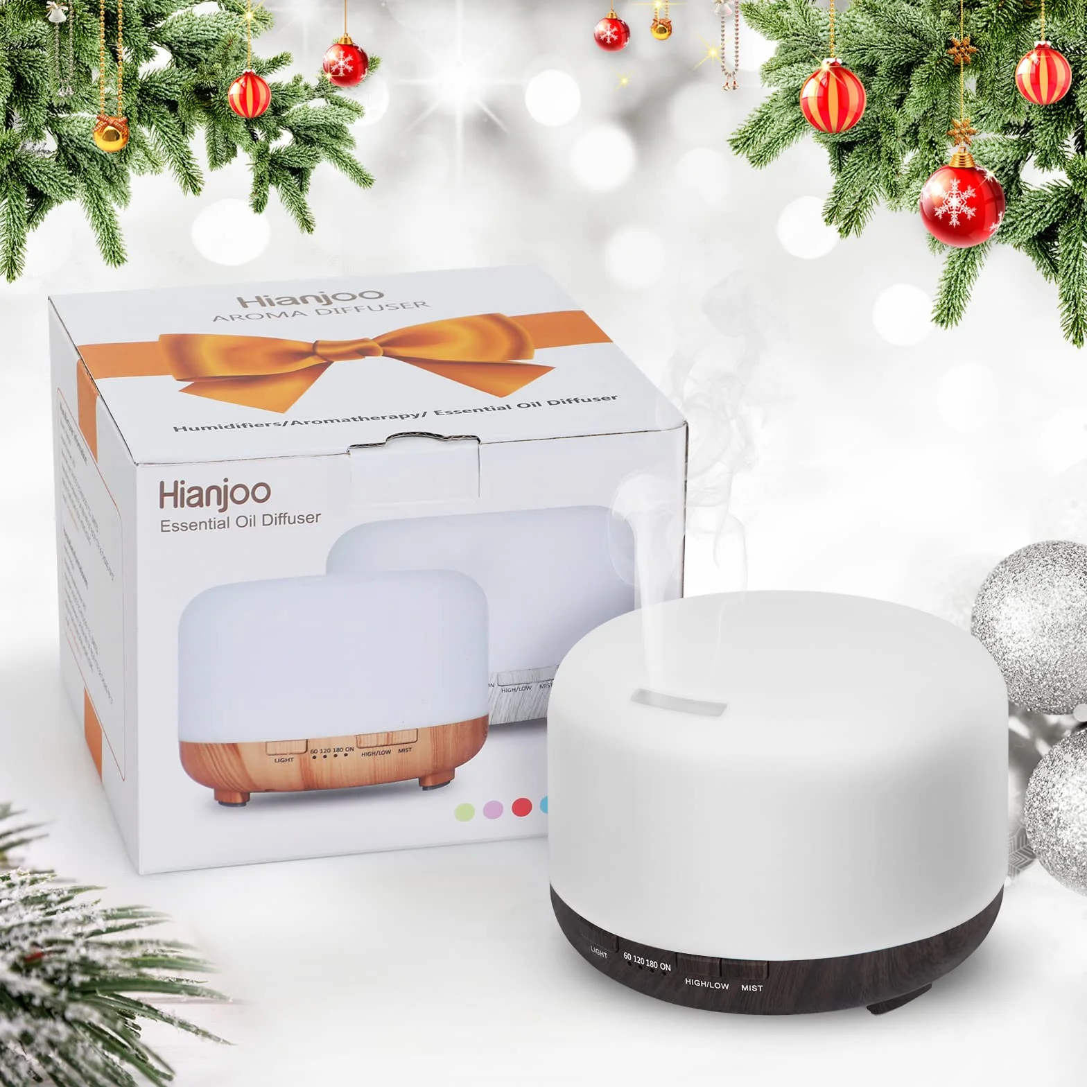 Dyfuzor zapachowy ultradźwiękowy 450 ml z timerem 7 kolorów LED pilot zdalnego sterowania ciemne drewno