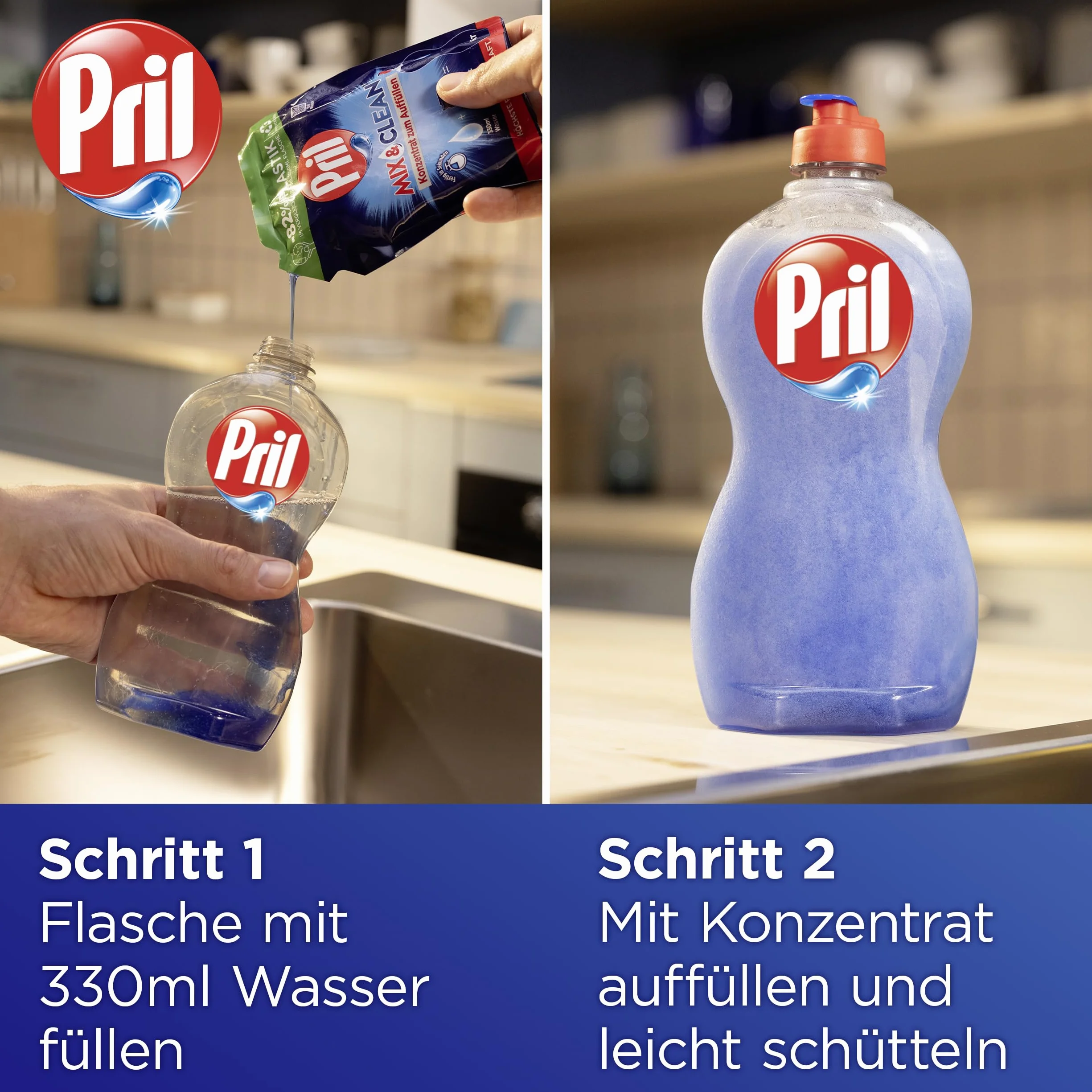 Pril Mix & Clean koncentrat do napełniania (120 ml), płyn do ręcznego mycia naczyń o najwyższej mocy rozpuszczania tłuszczu, do czystych naczyń również w zimnej wodzie, 82% mniej plastiku