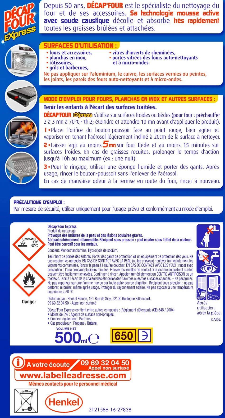 Decap'piekarnik do czyszczenia żywnościowego Tradycyjny piekarnik/Inox, Puszka 500ml