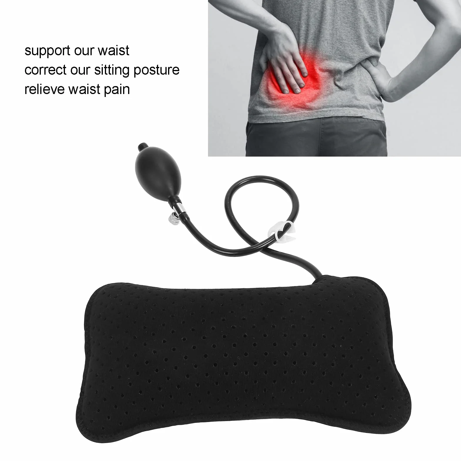 Poduszka lędźwiowa do samochodu, nadmuchiwana, poduszka lędźwiowa, ergonomiczna poduszka pod plecy, poduszka lędźwiowa, do foteli samochodowych, krzeseł biurowych, wózków inwalidzkich, krzeseł