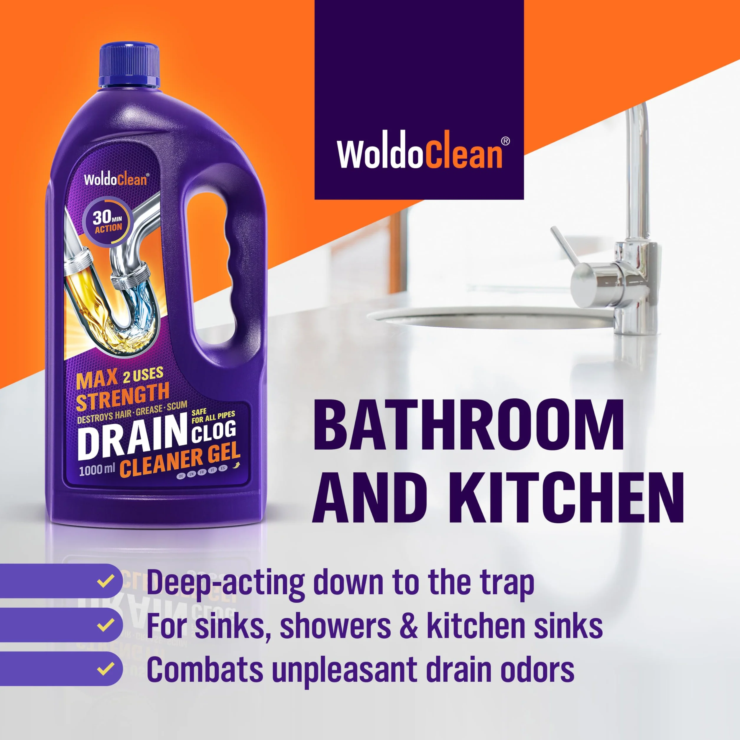 WoldoClean Żel do udrażniania odpływów i rur 1000 ml
