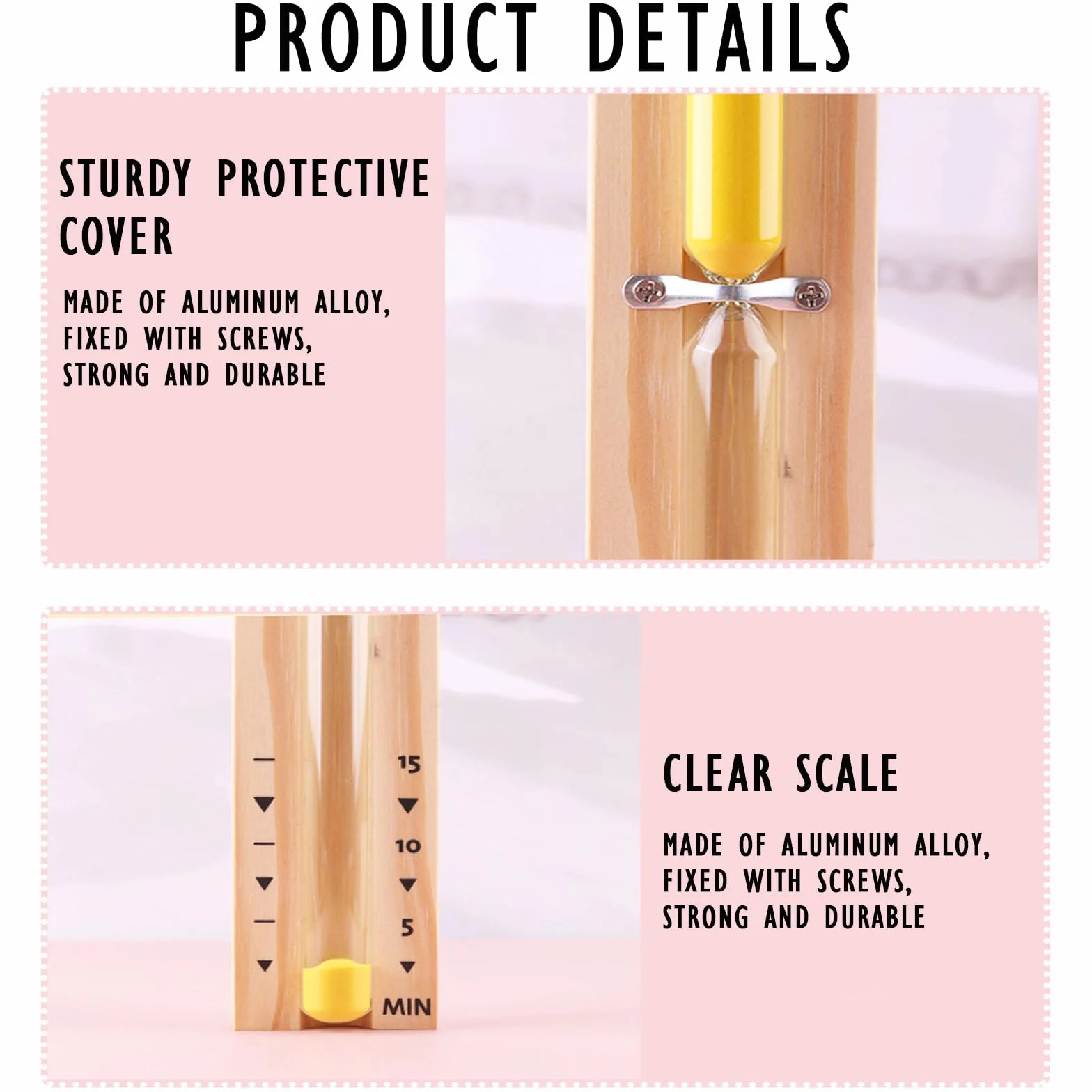 Sugeru Klepsydra do sauny, 15 minut, akcesoria do sauny z naturalnego drewna, obracany o 360°, akcesoria do sauny z odpornym na wysokie temperatury szkłem bezpiecznym, klepsydra z materiałem mocującym
