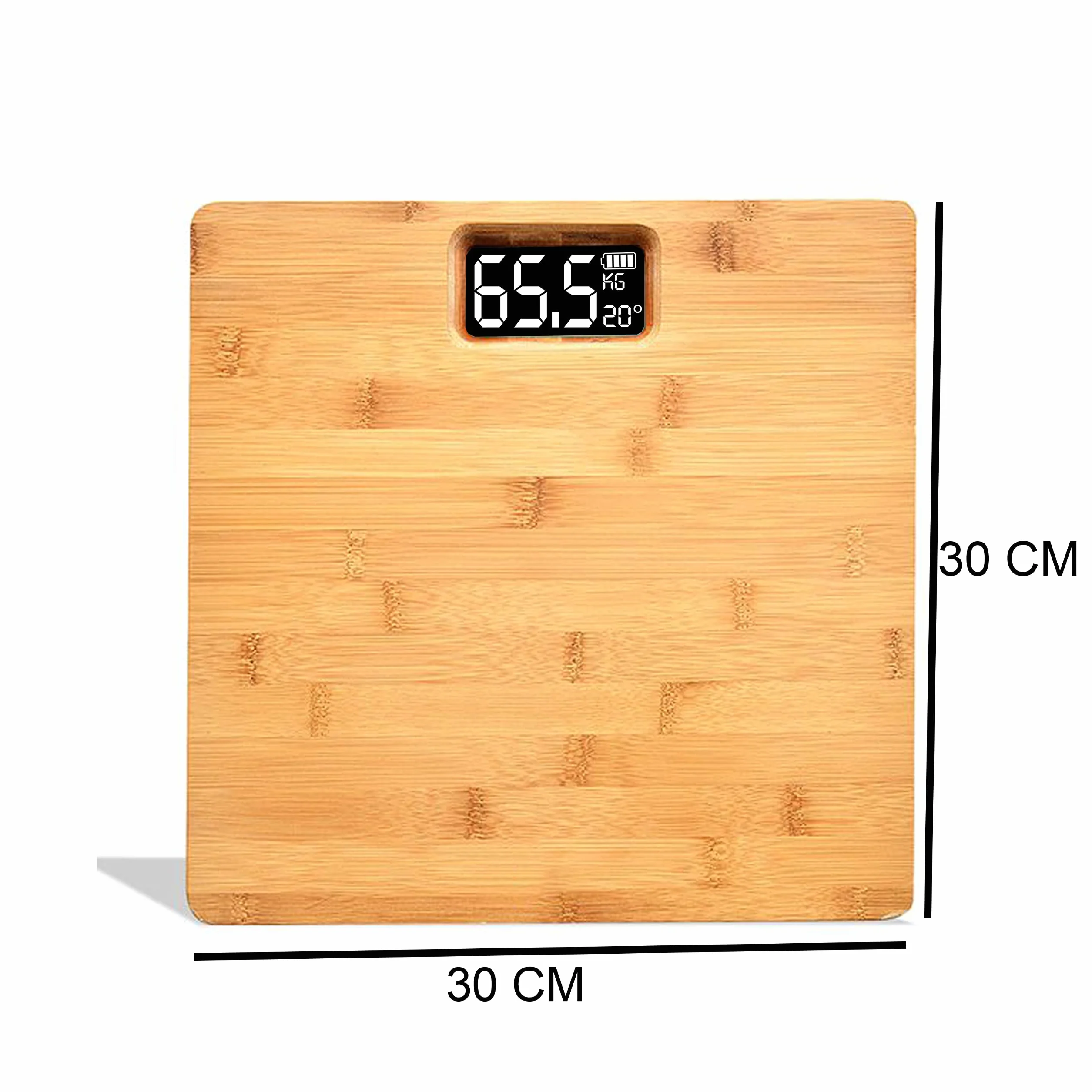 Retoo Cyfrowa Waga Bambusowa z Wyświetlaczem LCD, Cyfrowa Drewniana do 180 kg, Elektroniczna Łazienkowa, Zasilanie Bateryjne, 30 x 30 cm